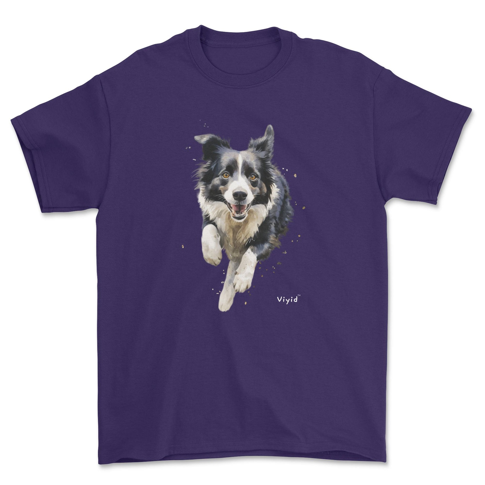 running Border Collie youth t-shirt purple