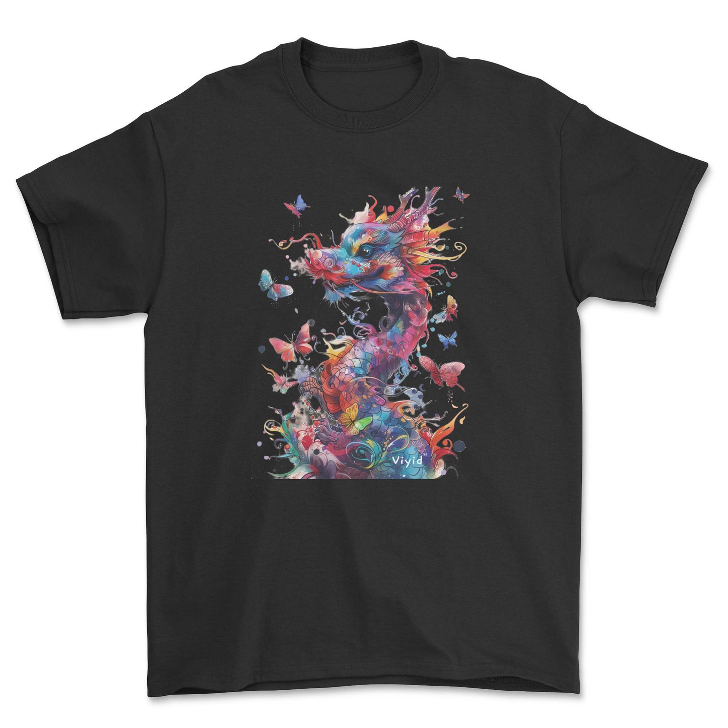 colorful dragon with butterflies adult t-shirt black