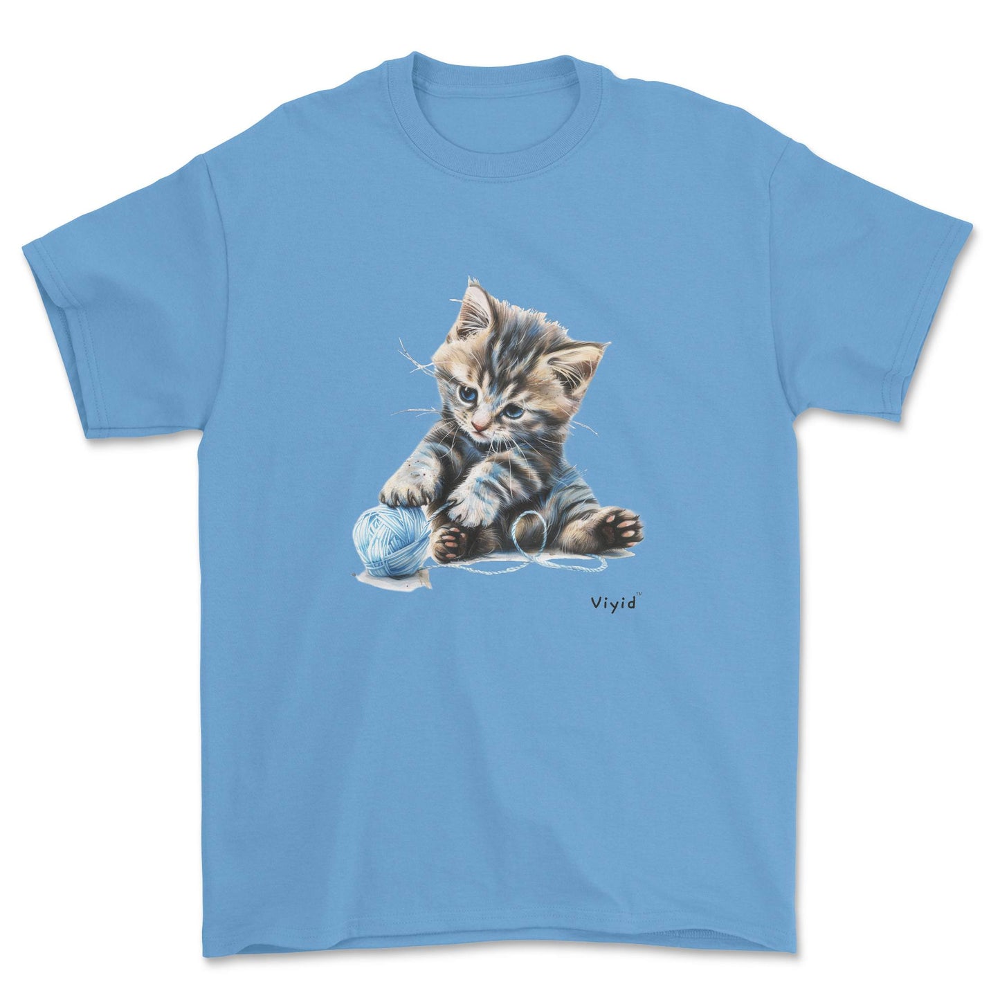 Siberian cat playing yarn adult t-shirt carolina blue