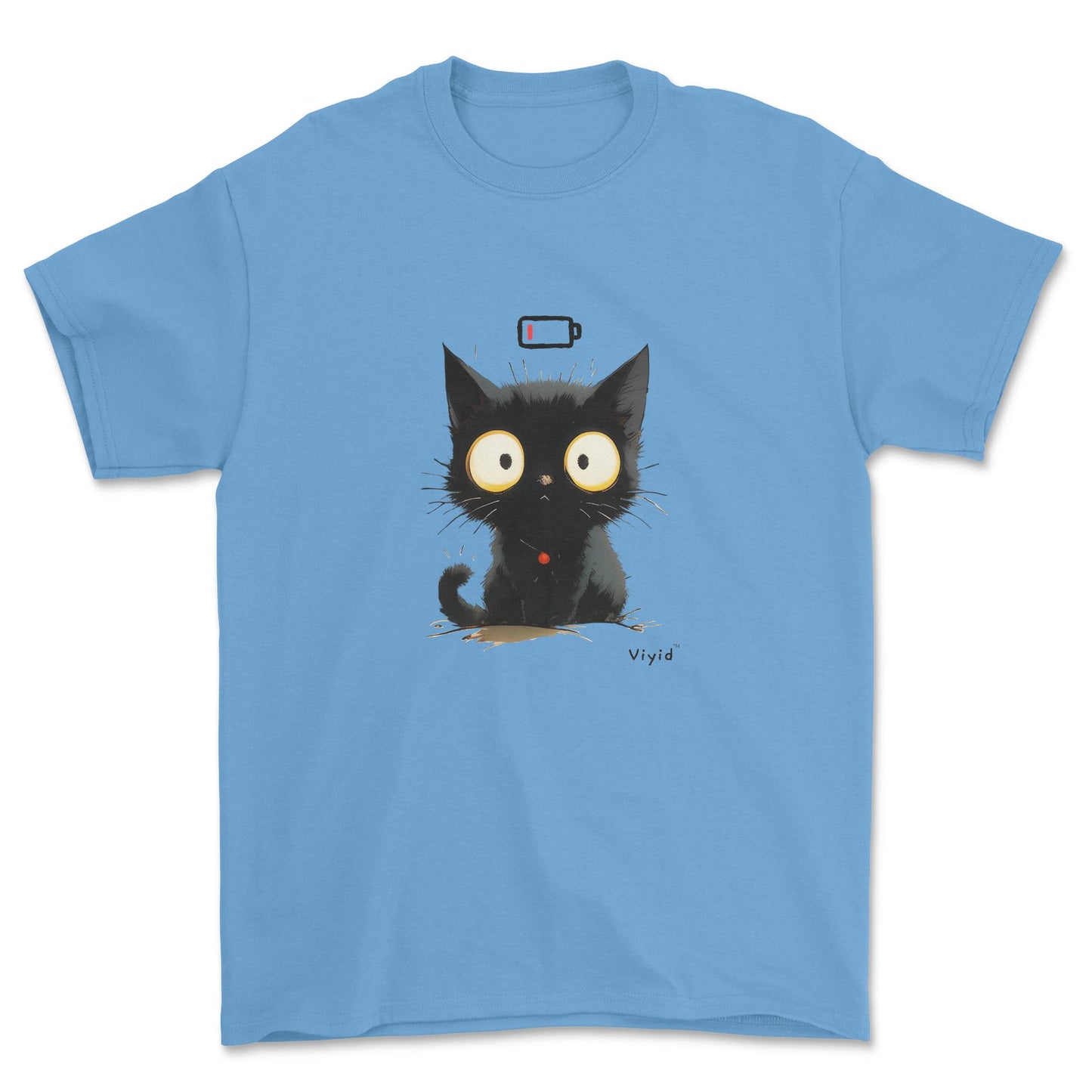 Low battery black cat youth t-shirt carolina blue