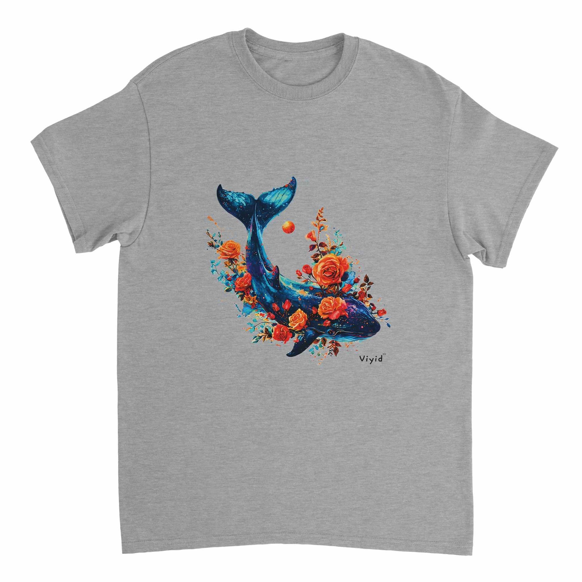 whale roses planets adult t-shirt sports grey