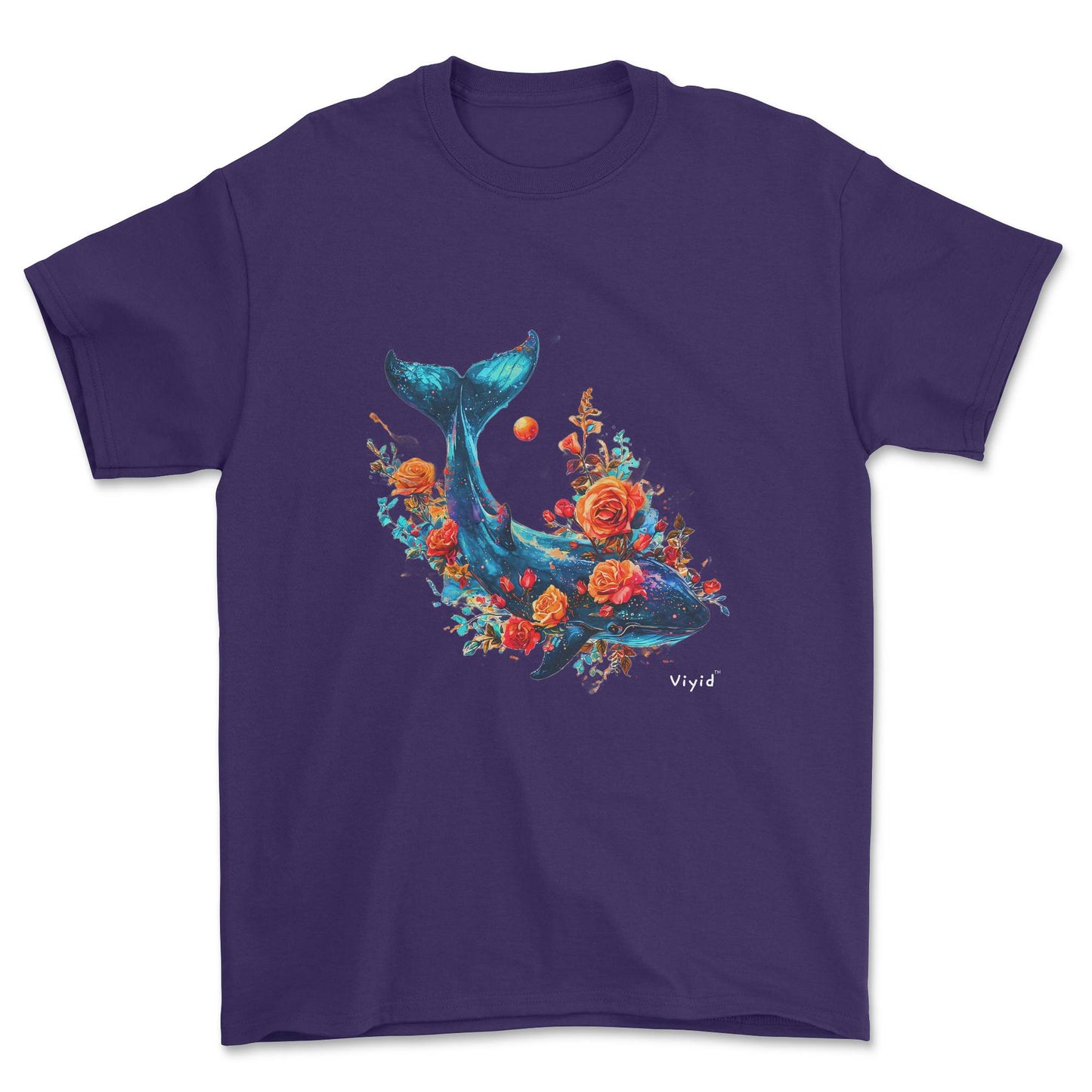 whale roses planets youth t-shirt purple