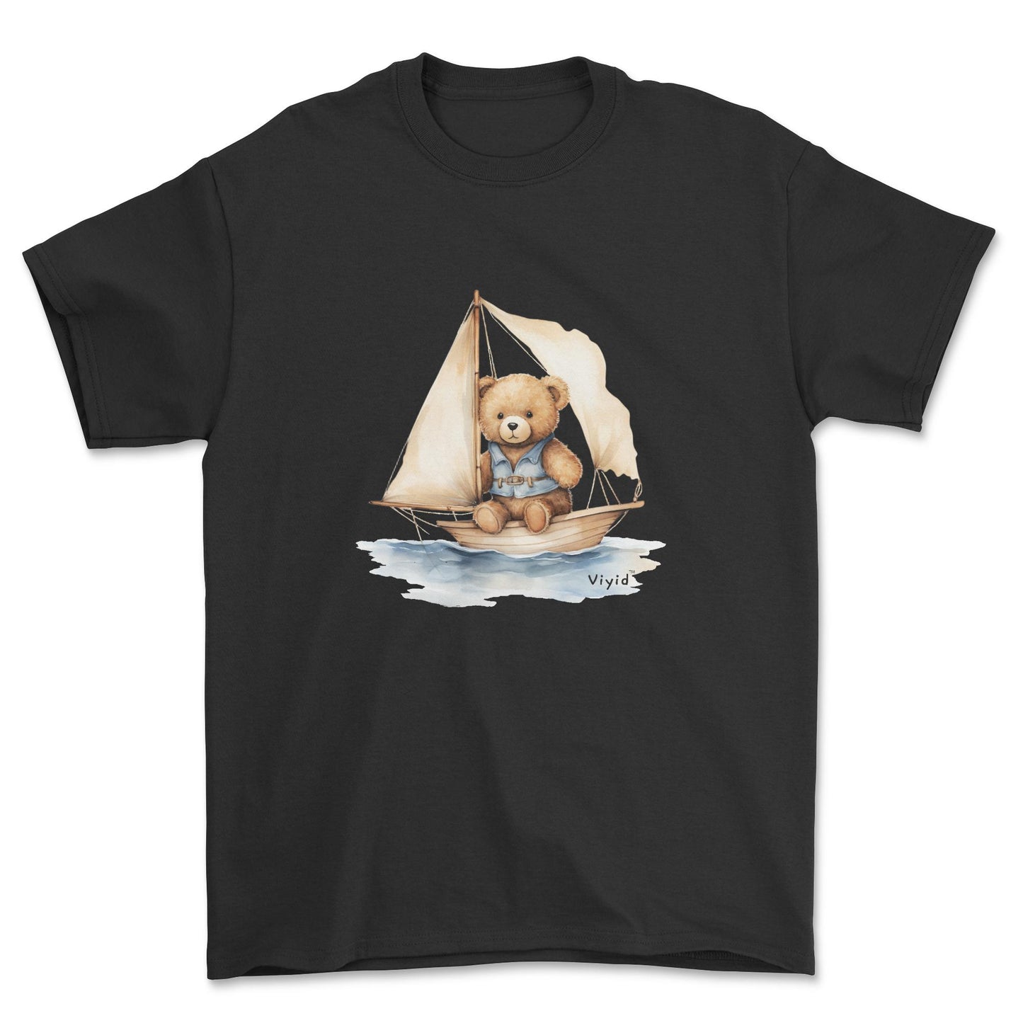 bear on boat youth t-shirt black