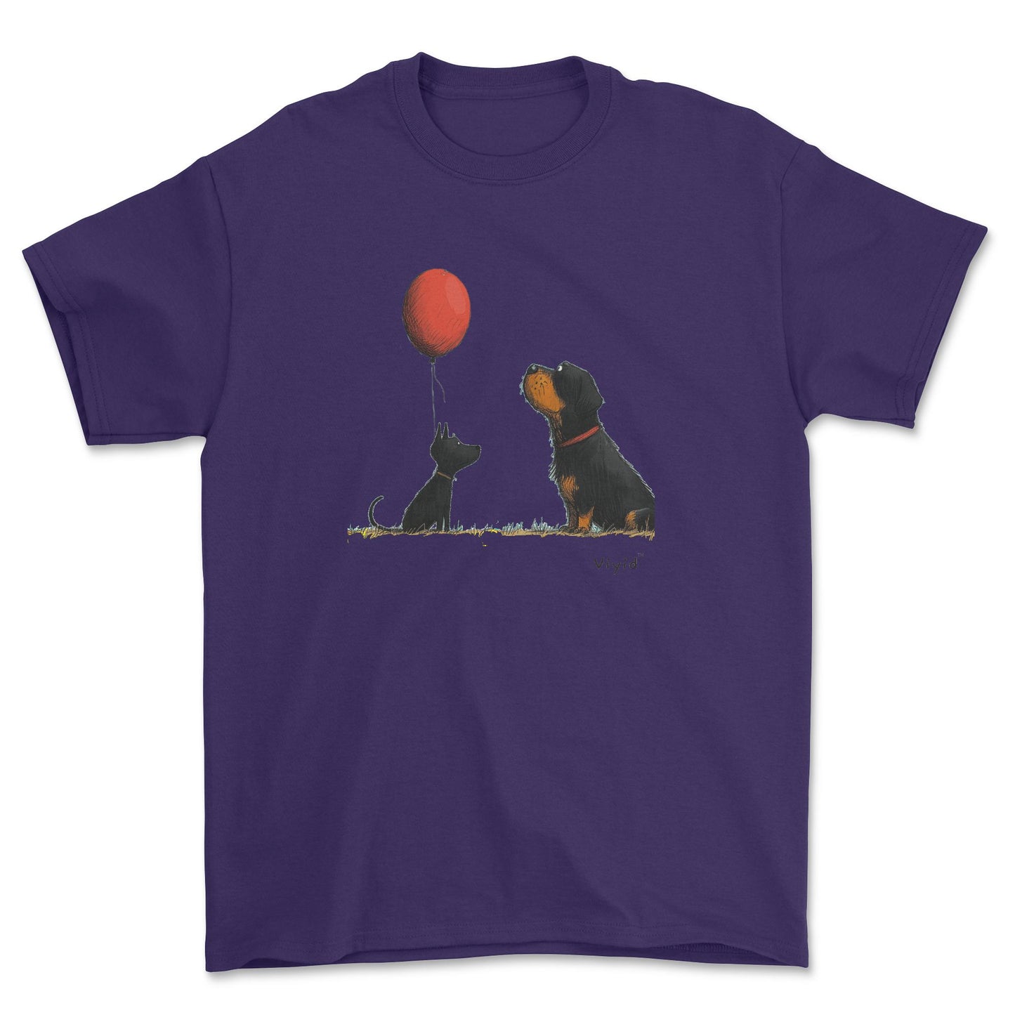 Rottweiler with balloon adult t-shirt purple