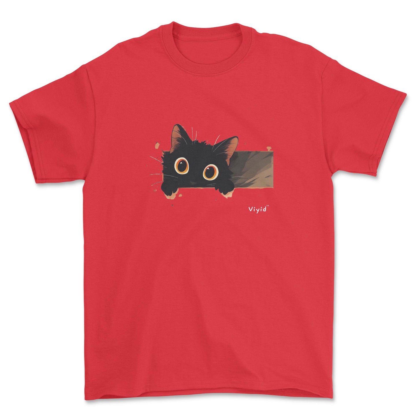 Peeping black cat youth t-shirt red