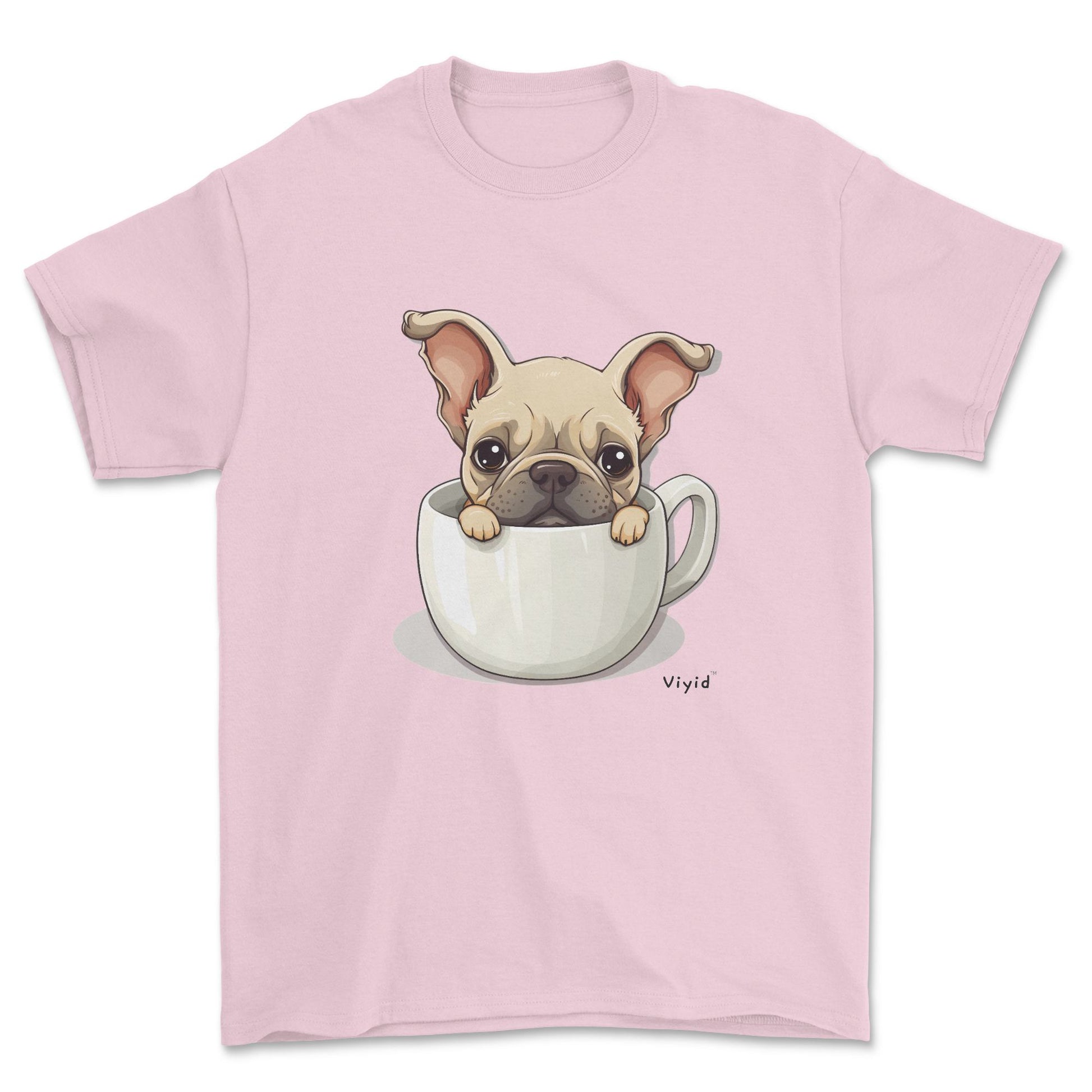 french bulldog in a cup youth t-shirt light pink