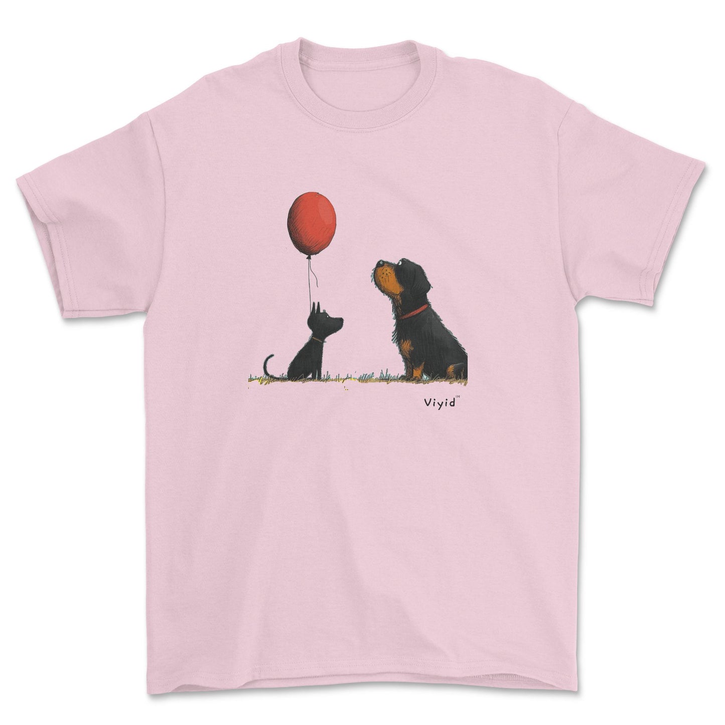 Rottweiler with balloon youth t-shirt light pink