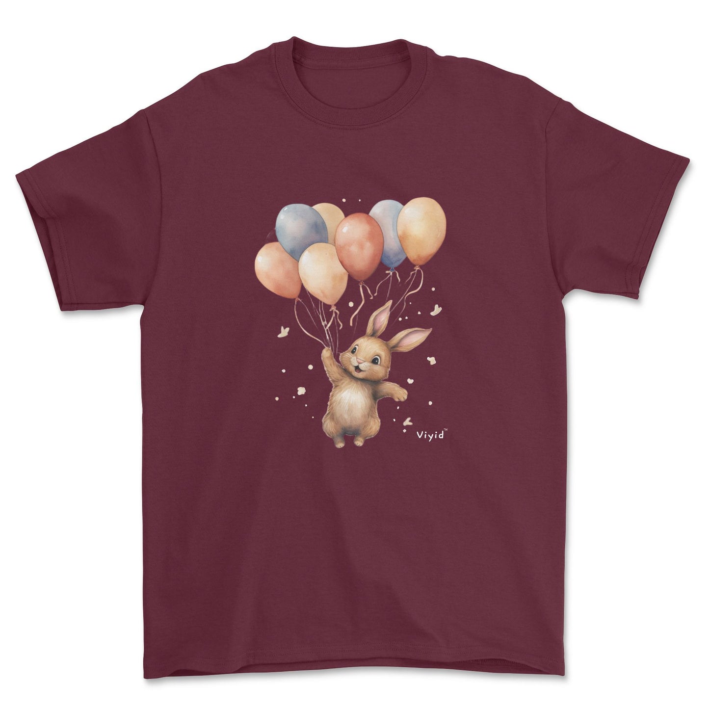 bunny with balloons youth t-shirt maroon