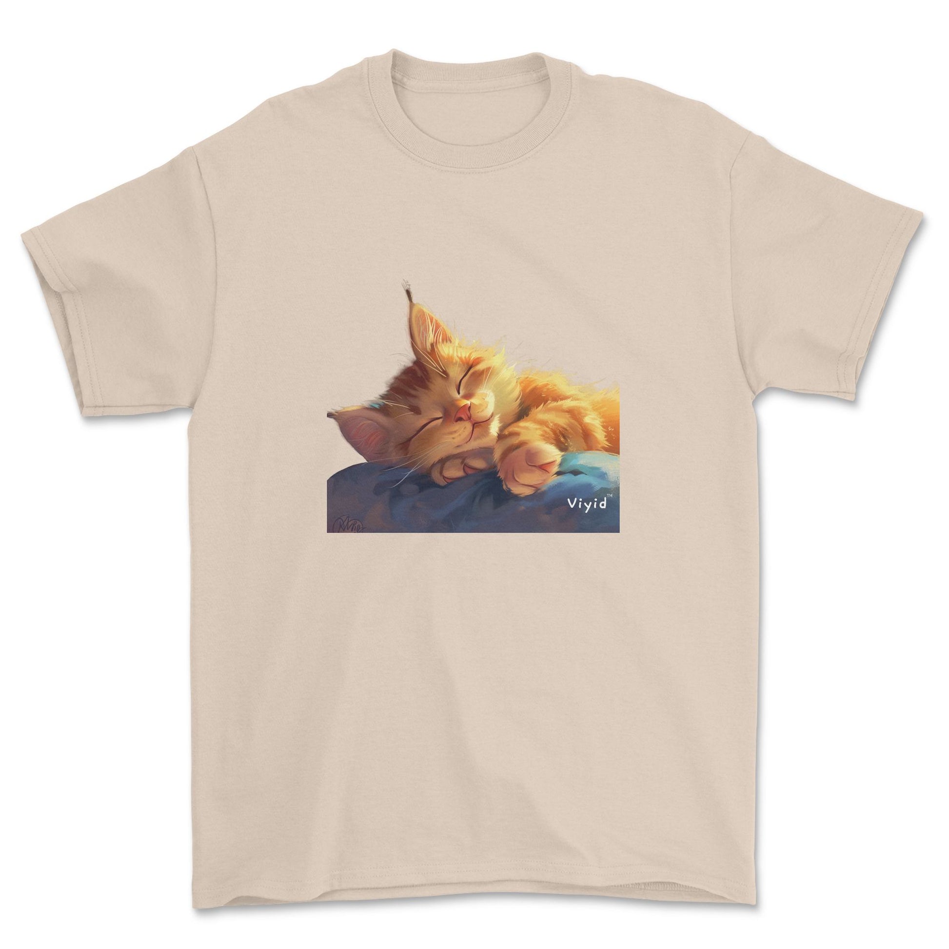 sleeping ginger cat adult t-shirt sand