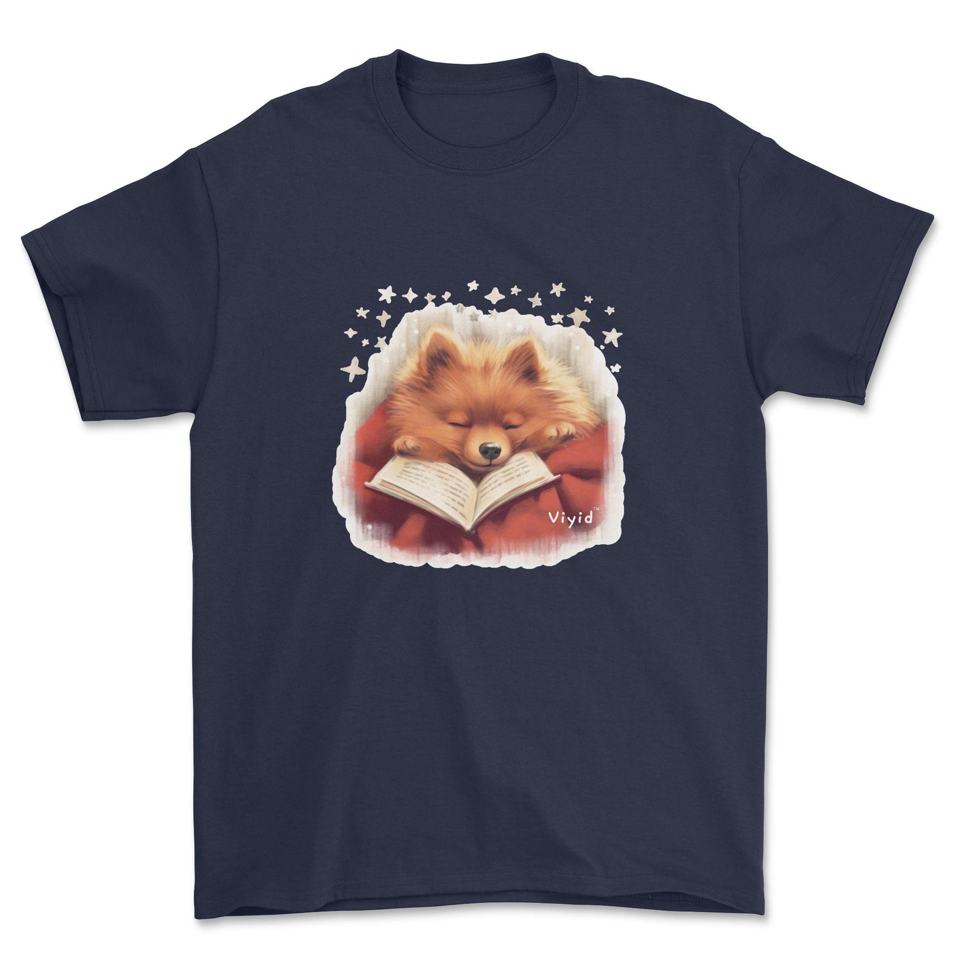 sleeping Pomeranian adult t-shirt navy