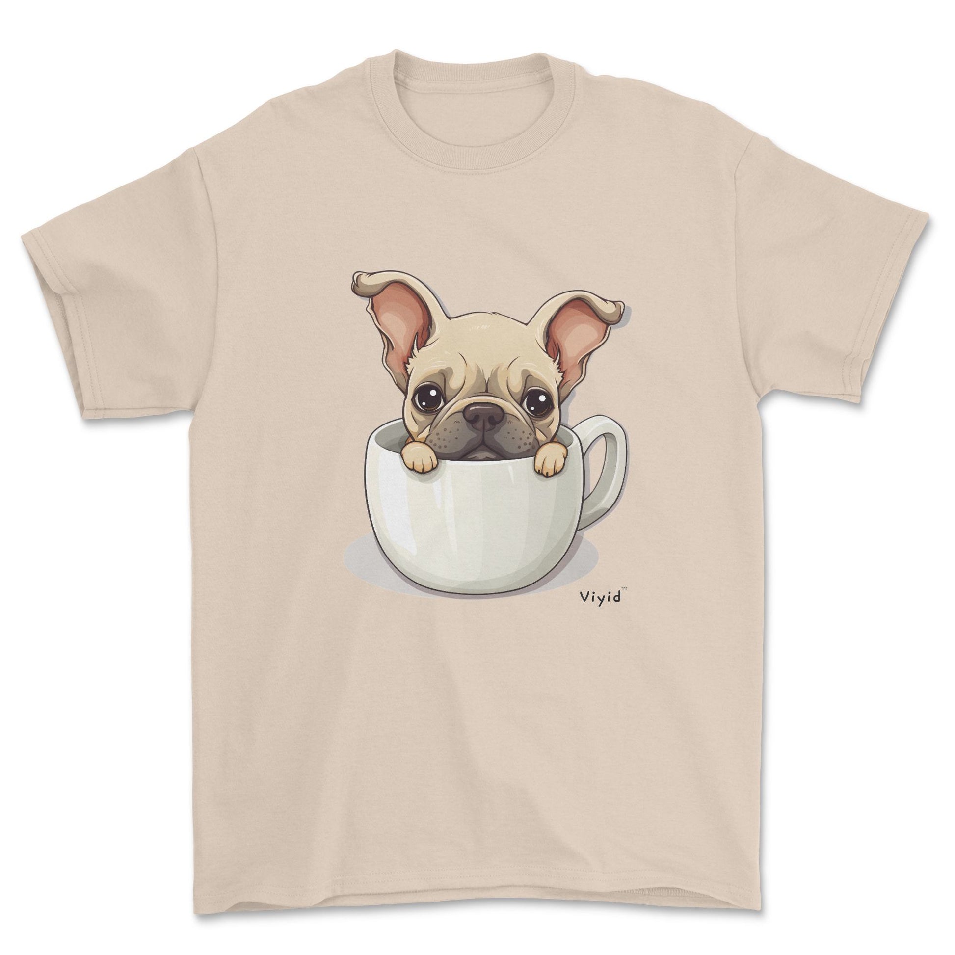 french bulldog in a cup adult t-shirt sand
