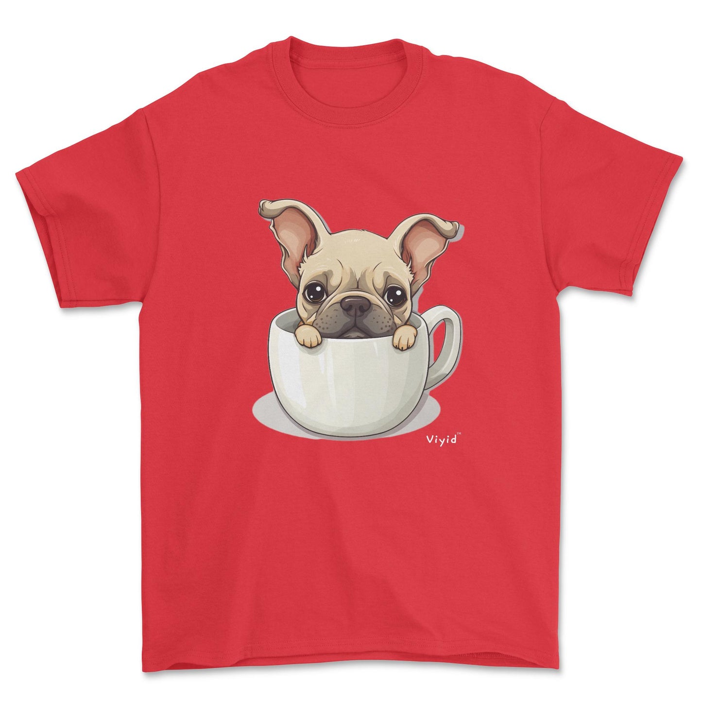 french bulldog in a cup adult t-shirt red