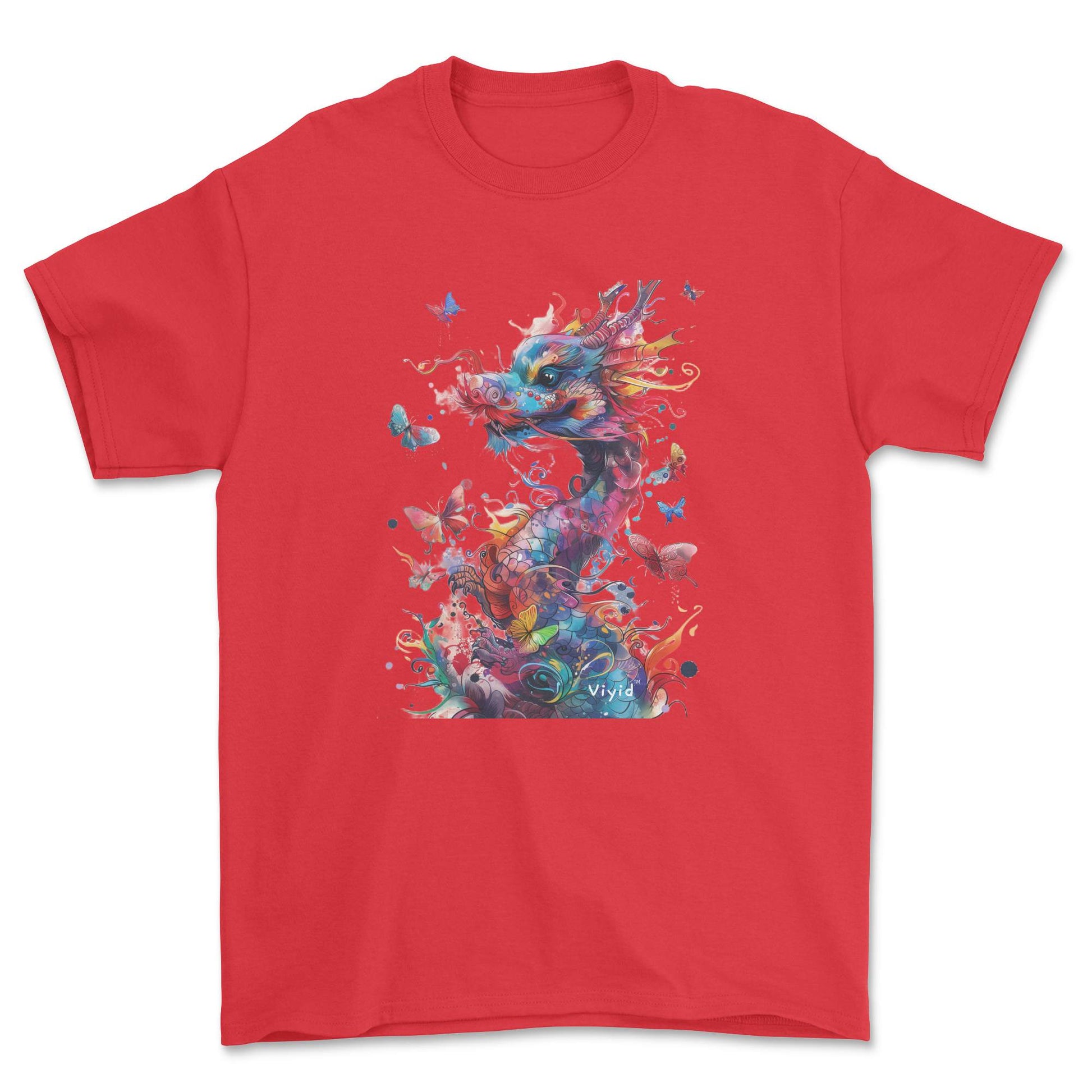 colorful dragon with butterflies youth t-shirt red