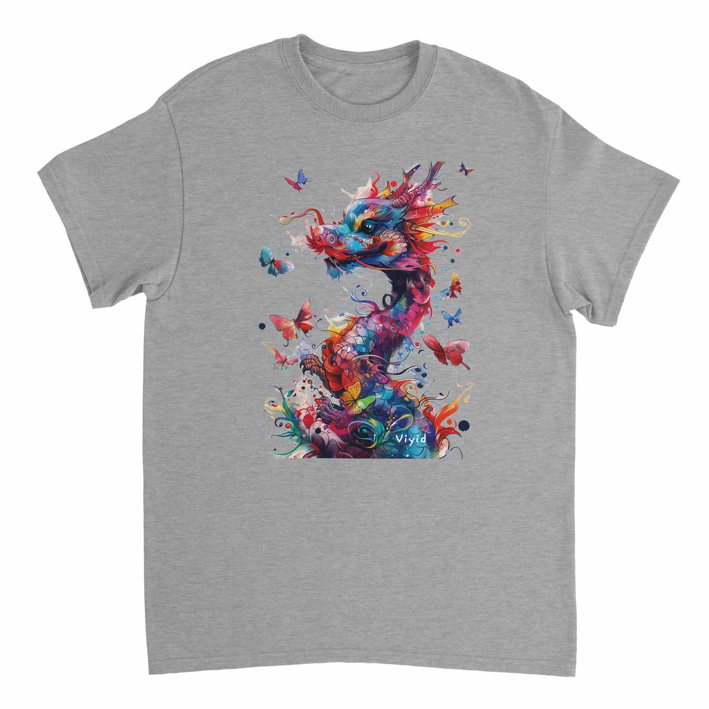 colorful dragon with butterflies youth t-shirt sports grey