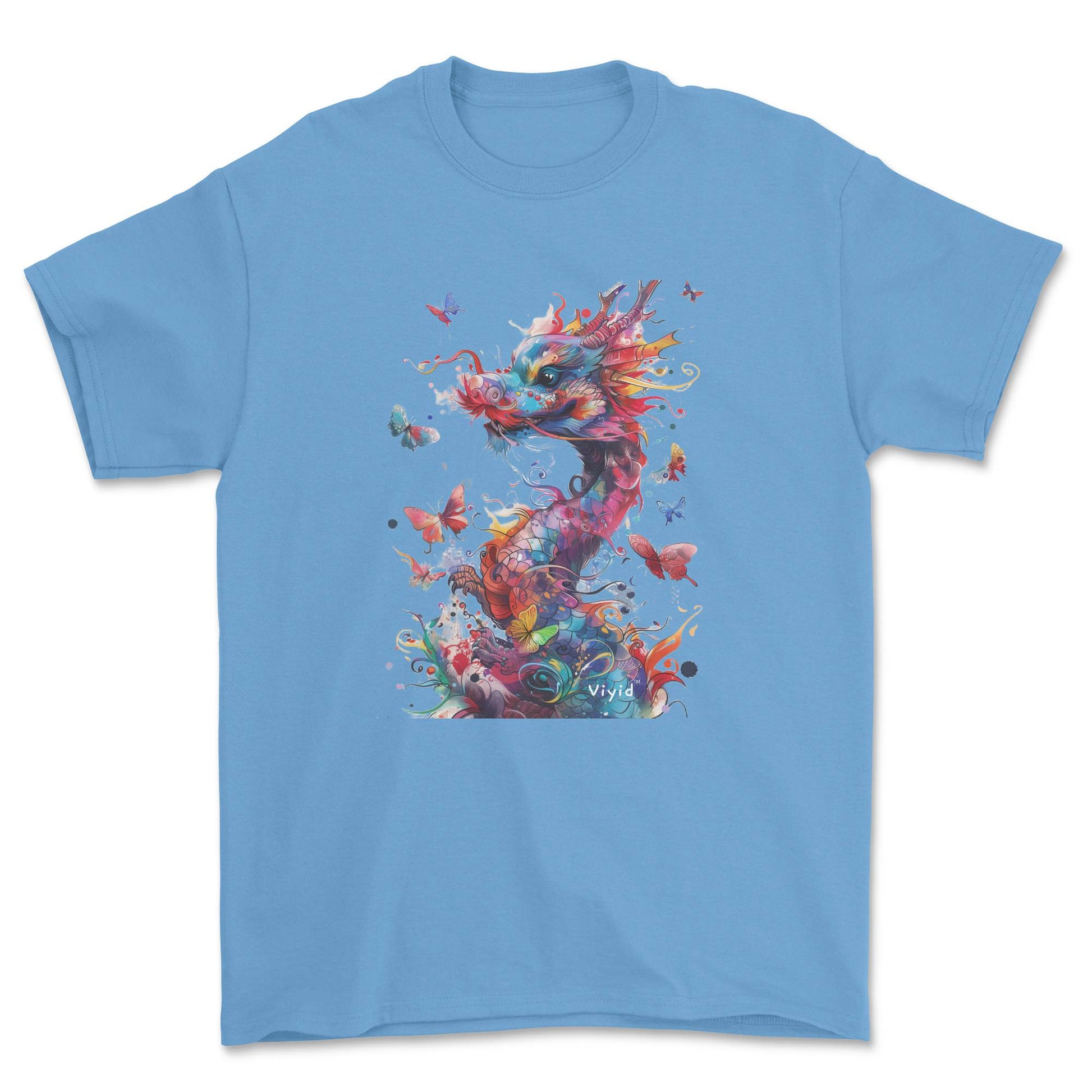 colorful dragon with butterflies youth t-shirt carolina blue
