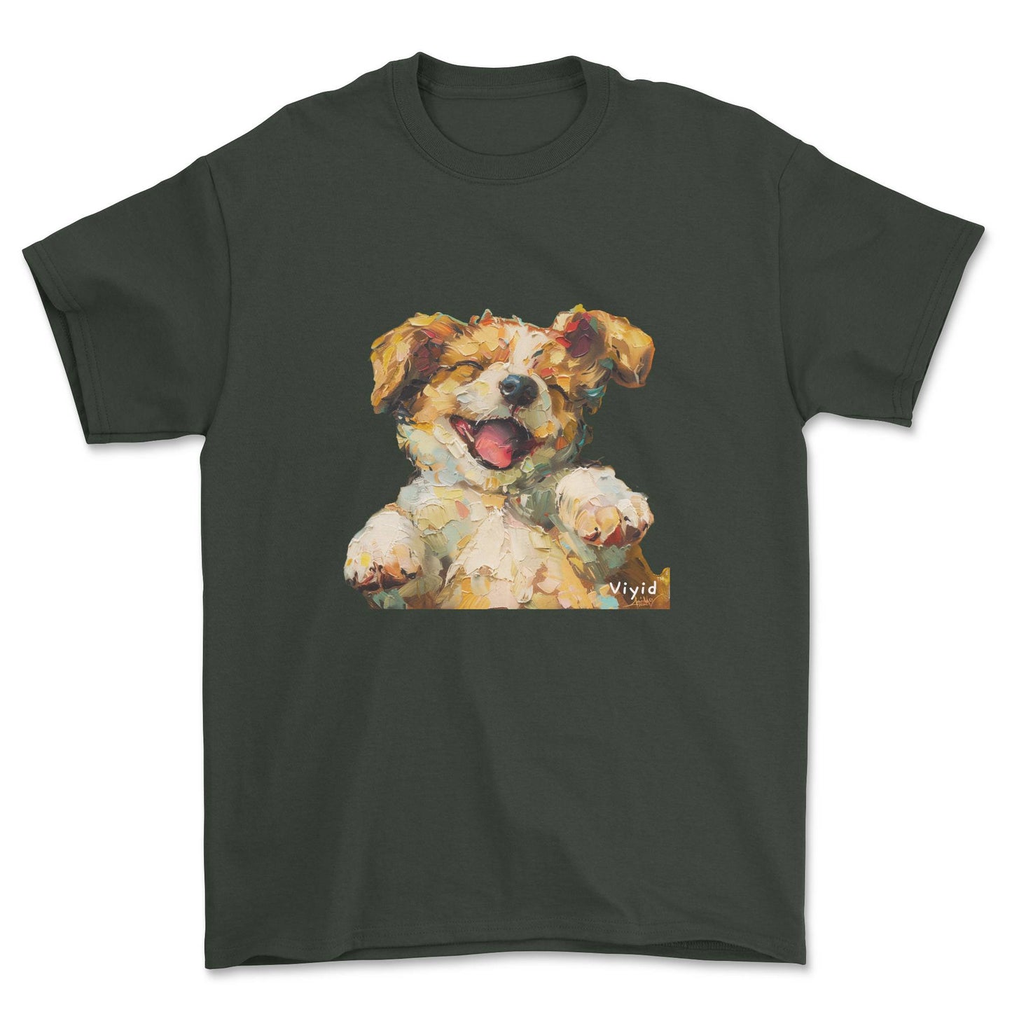 oil painting puppy adult t-shirt forest green