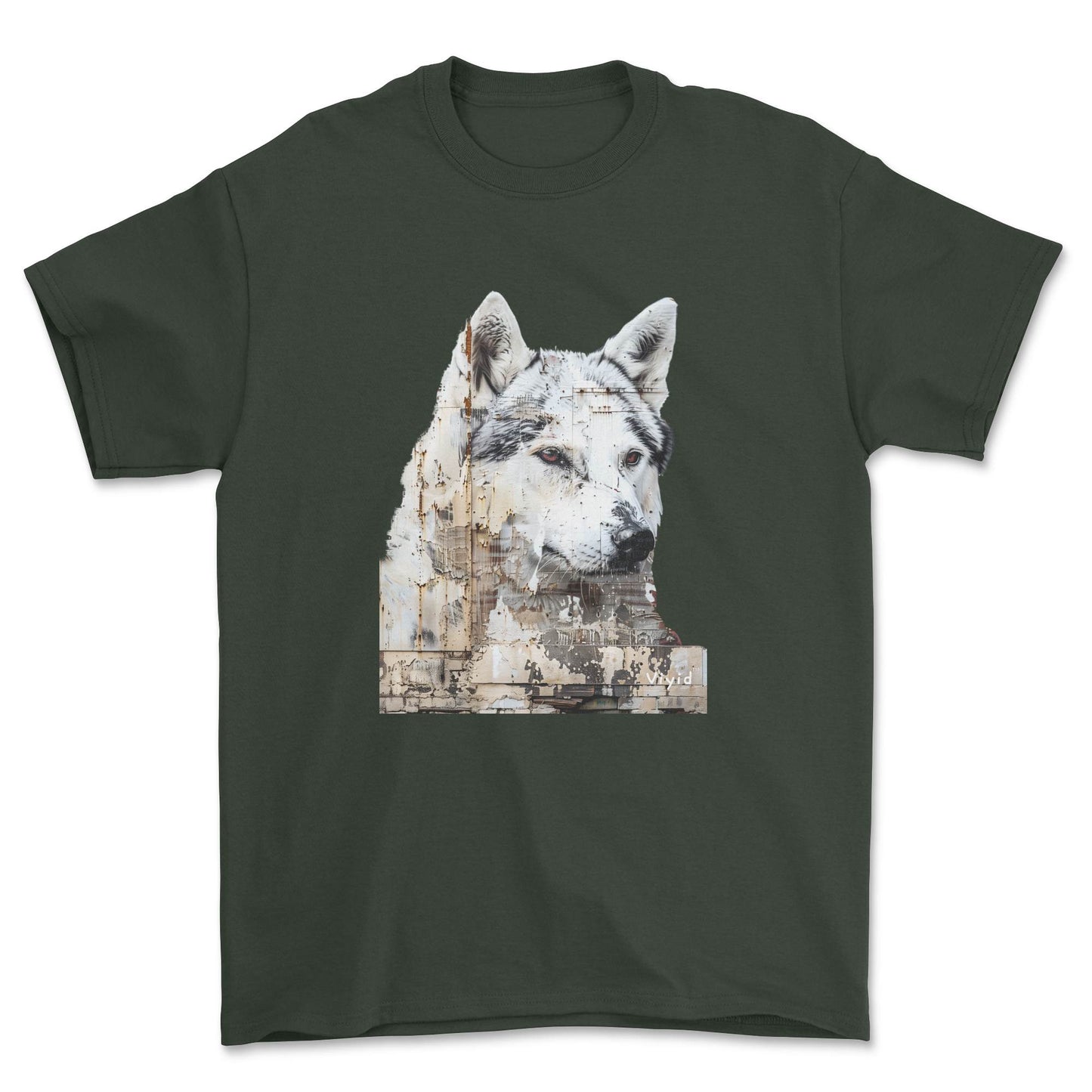 Siberian Husky adult t-shirt forest green