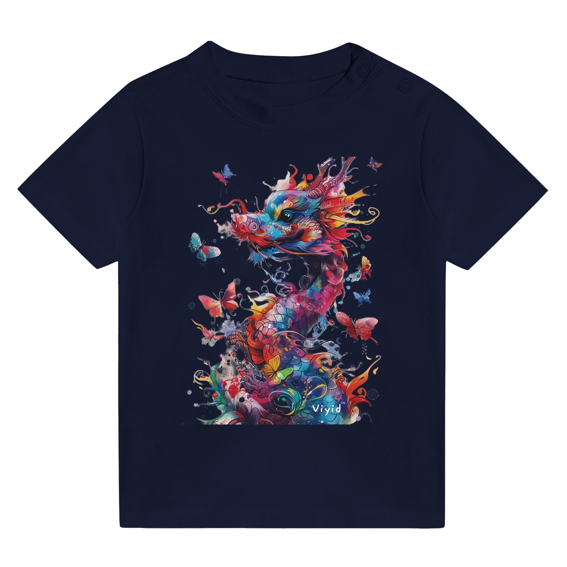 colorful dragon with butterflies toddler t-shirt navy