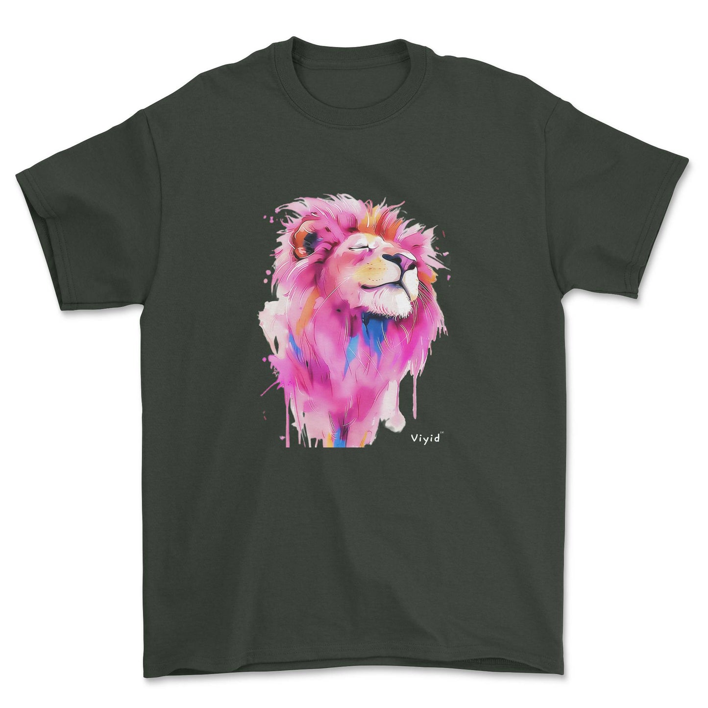pink mane lion youth t-shirt forest green