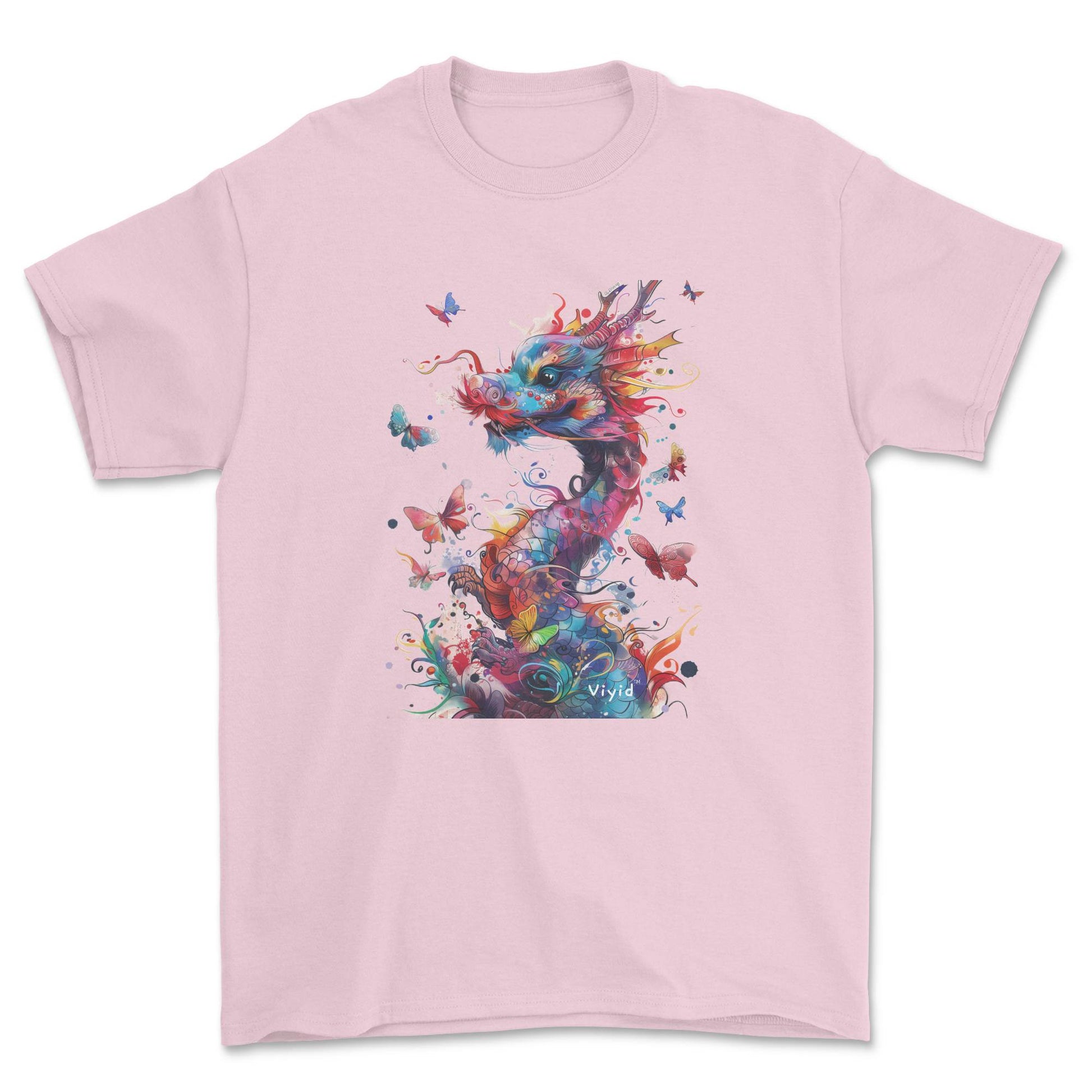 colorful dragon with butterflies adult t-shirt light pink