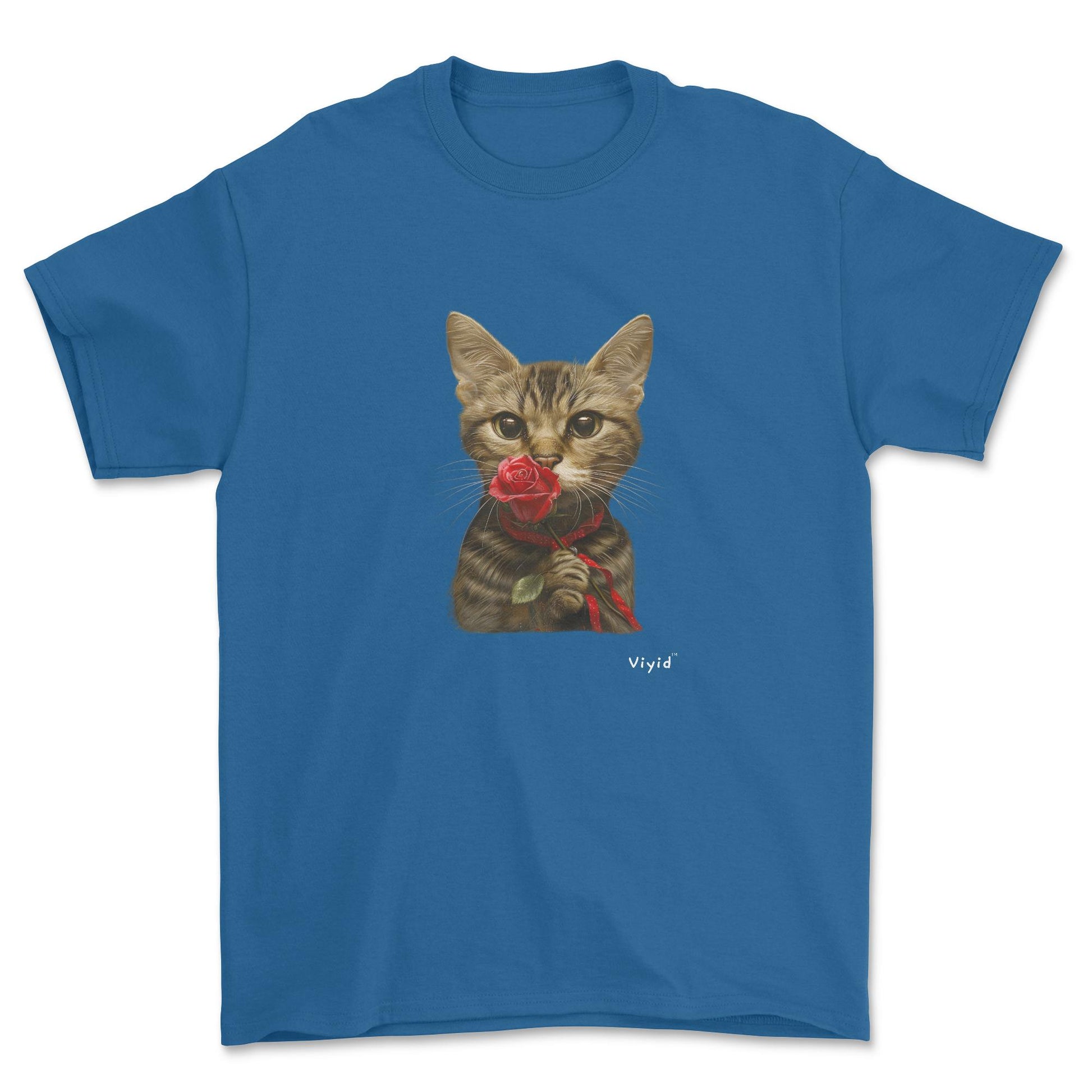 sniffing rose domestic shorthair cat youth t-shirt royal