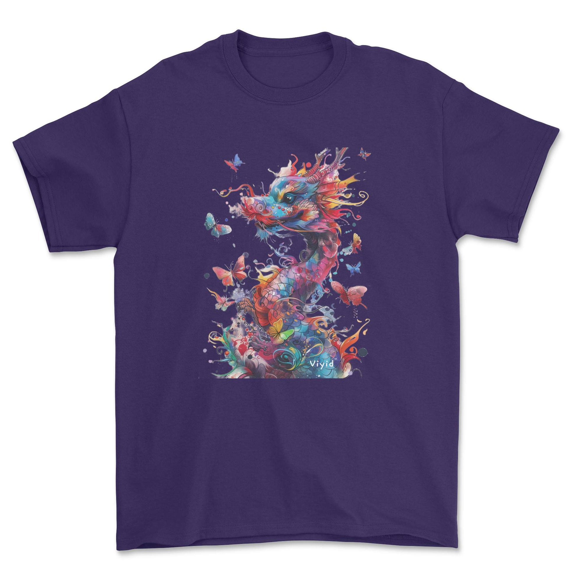 colorful dragon with butterflies youth t-shirt purple