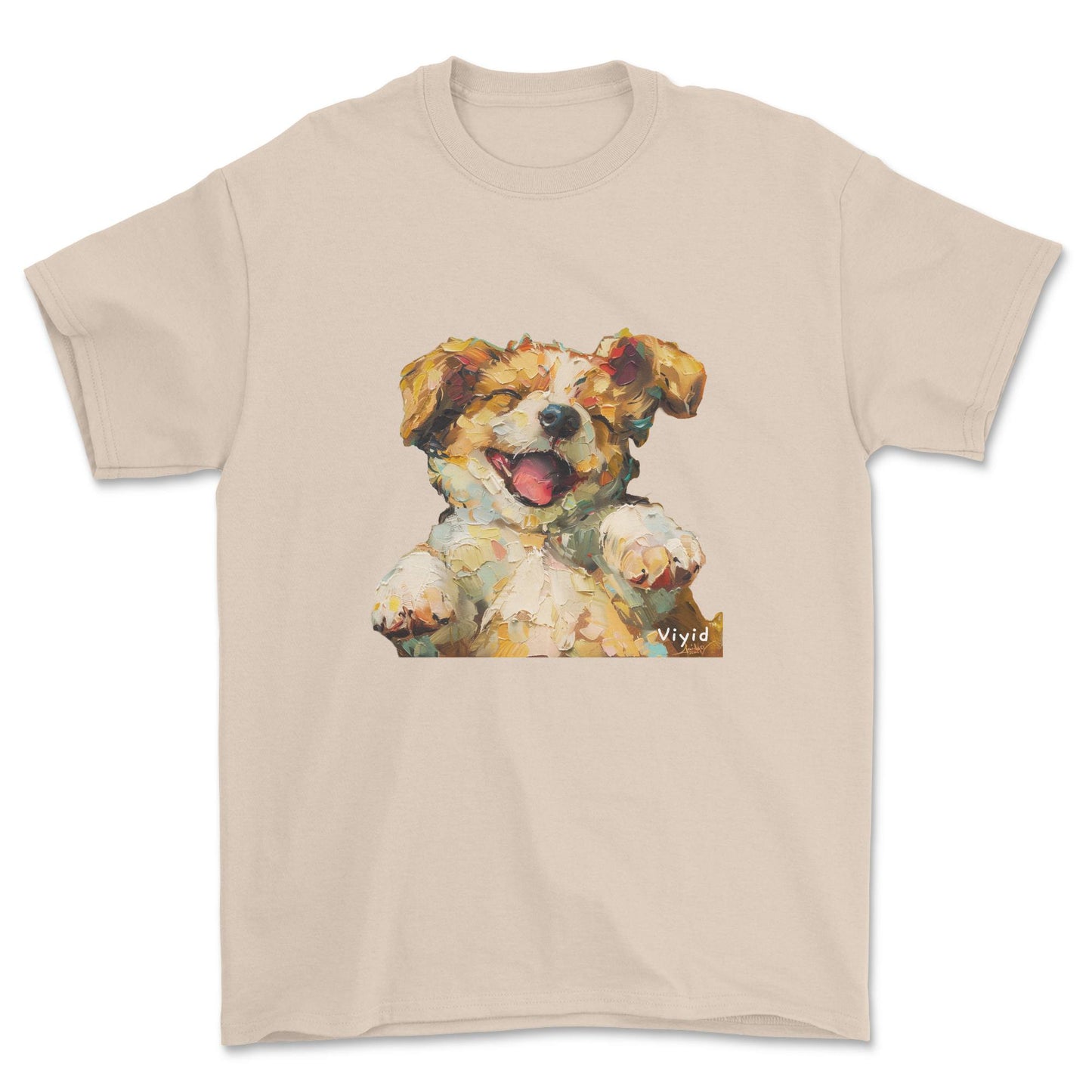oil painting puppy adult t-shirt sand