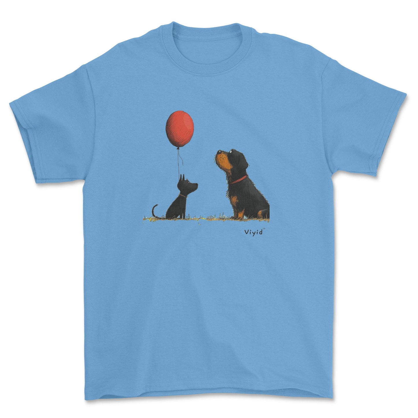 Rottweiler with balloon youth t-shirt carolina blue