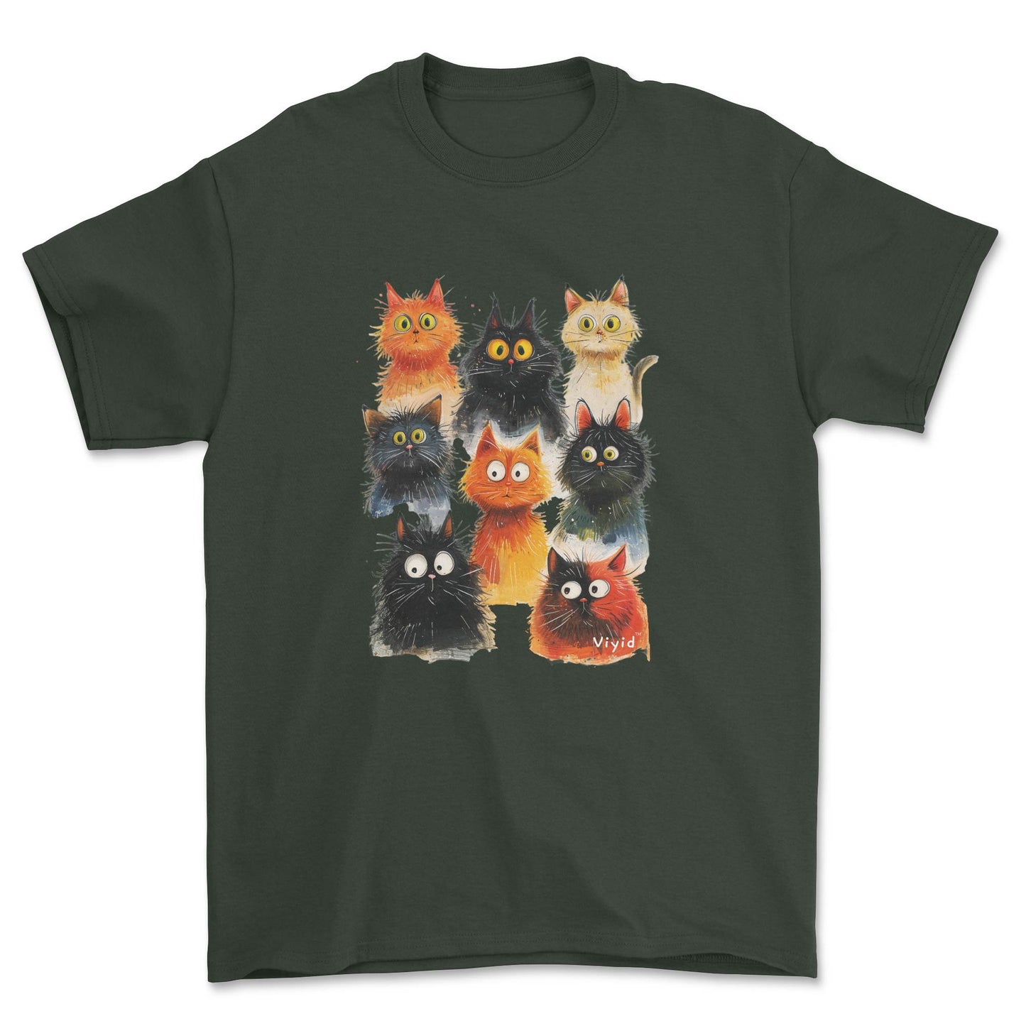 funky cats adult t-shirt forest green