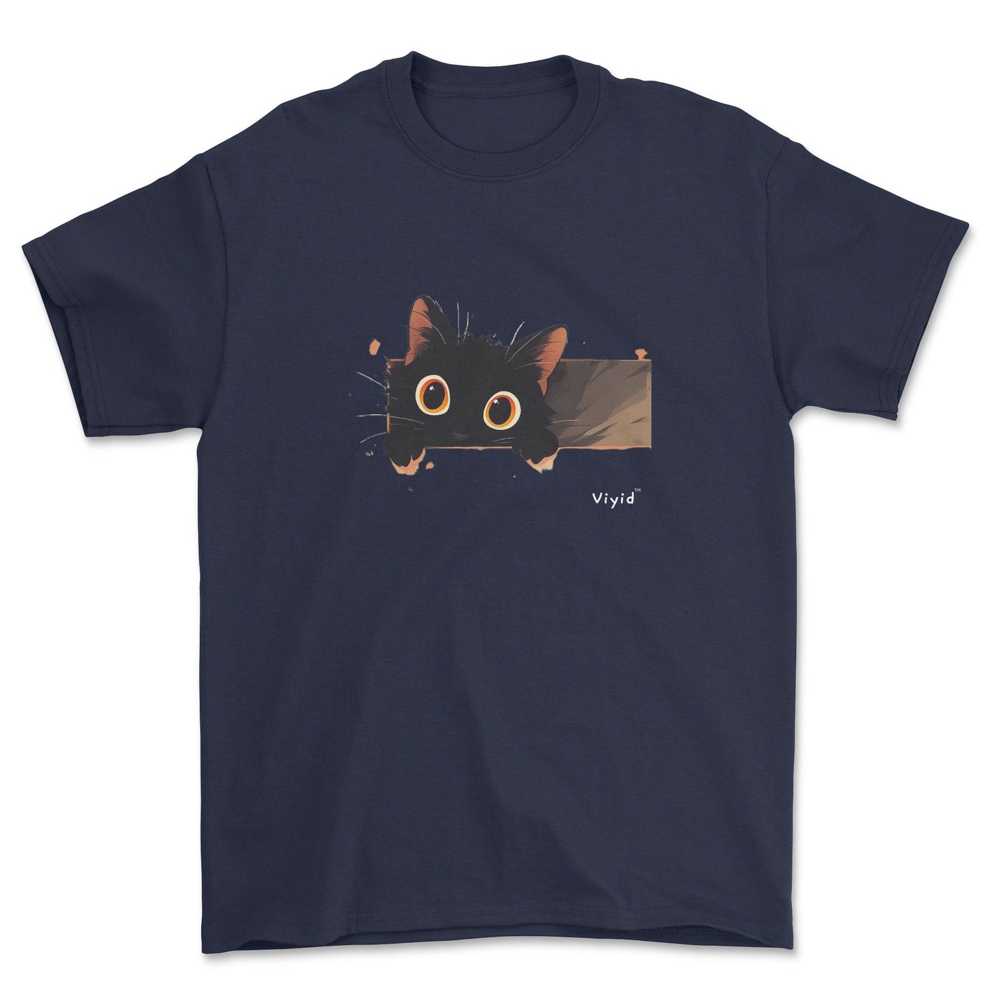 Peeping black cat adult t-shirt navy