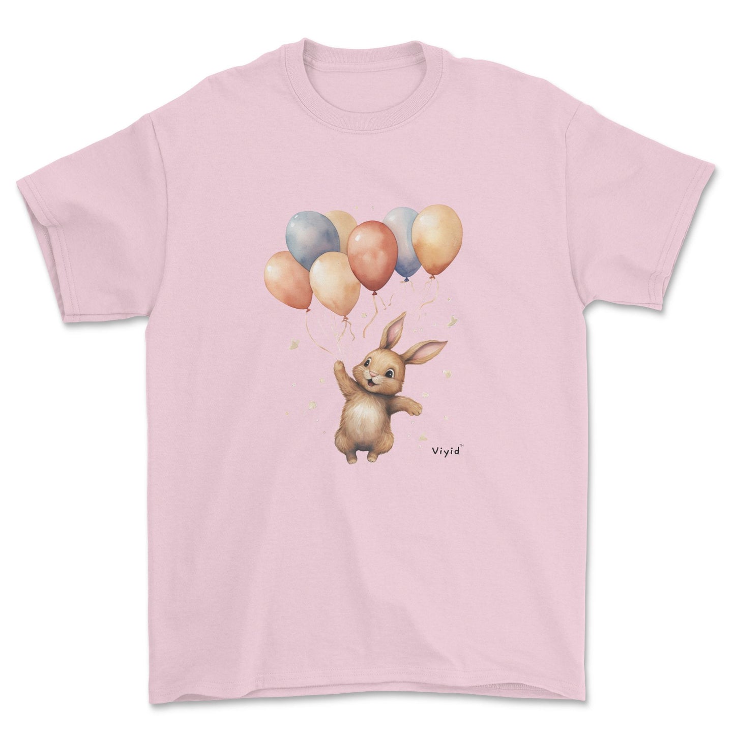 bunny with balloons youth t-shirt light pink