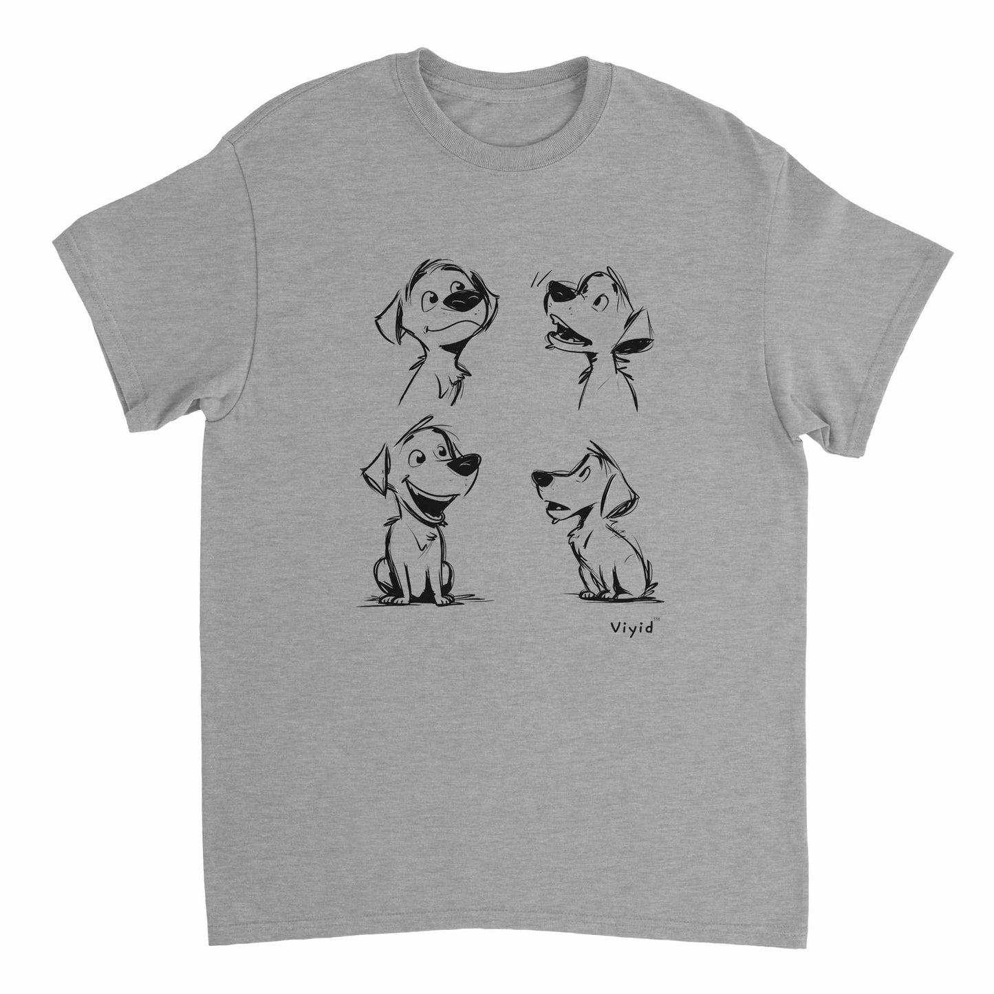 expressive puppy pencil drawing adult t-shirt sports grey