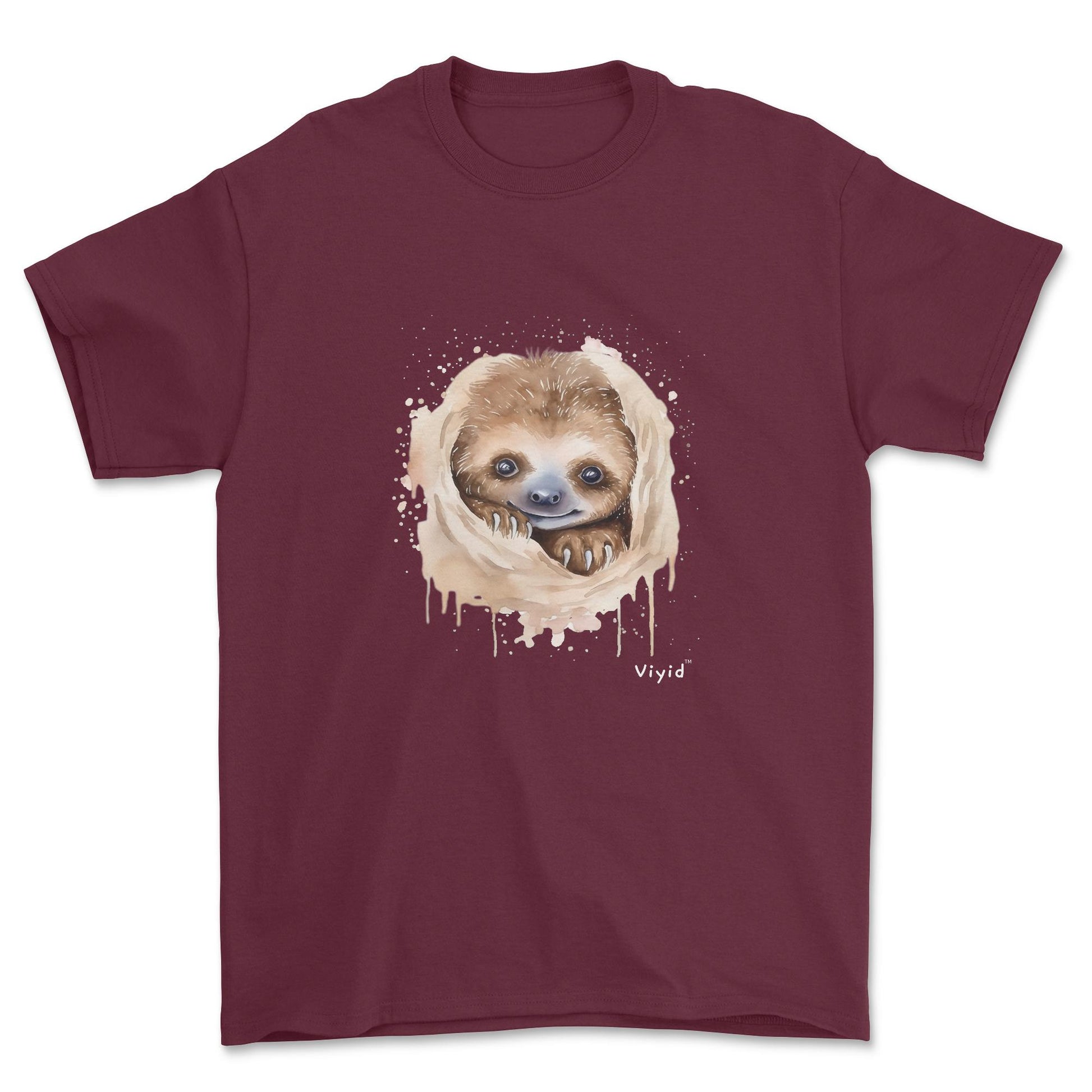 hiding sloth adult t-shirt maroon