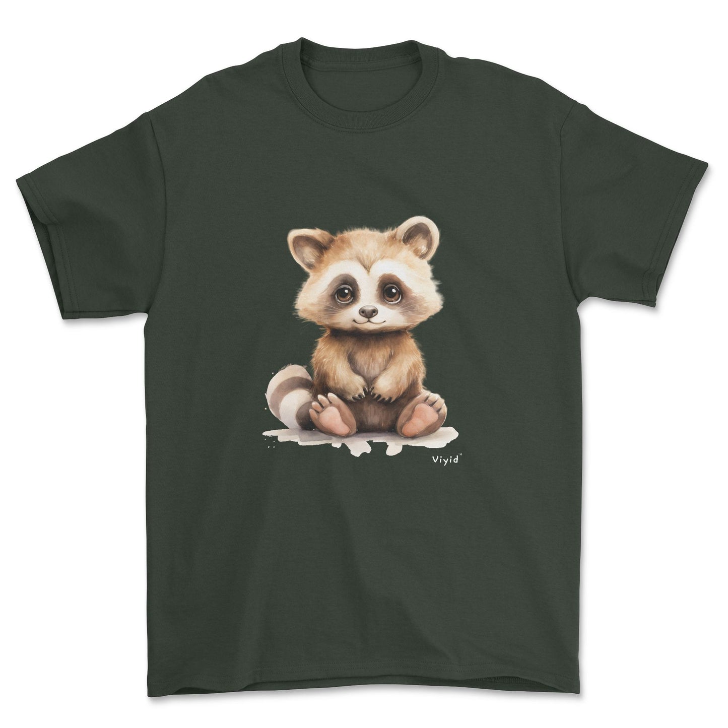 fluffy raccoon youth t-shirt forest green