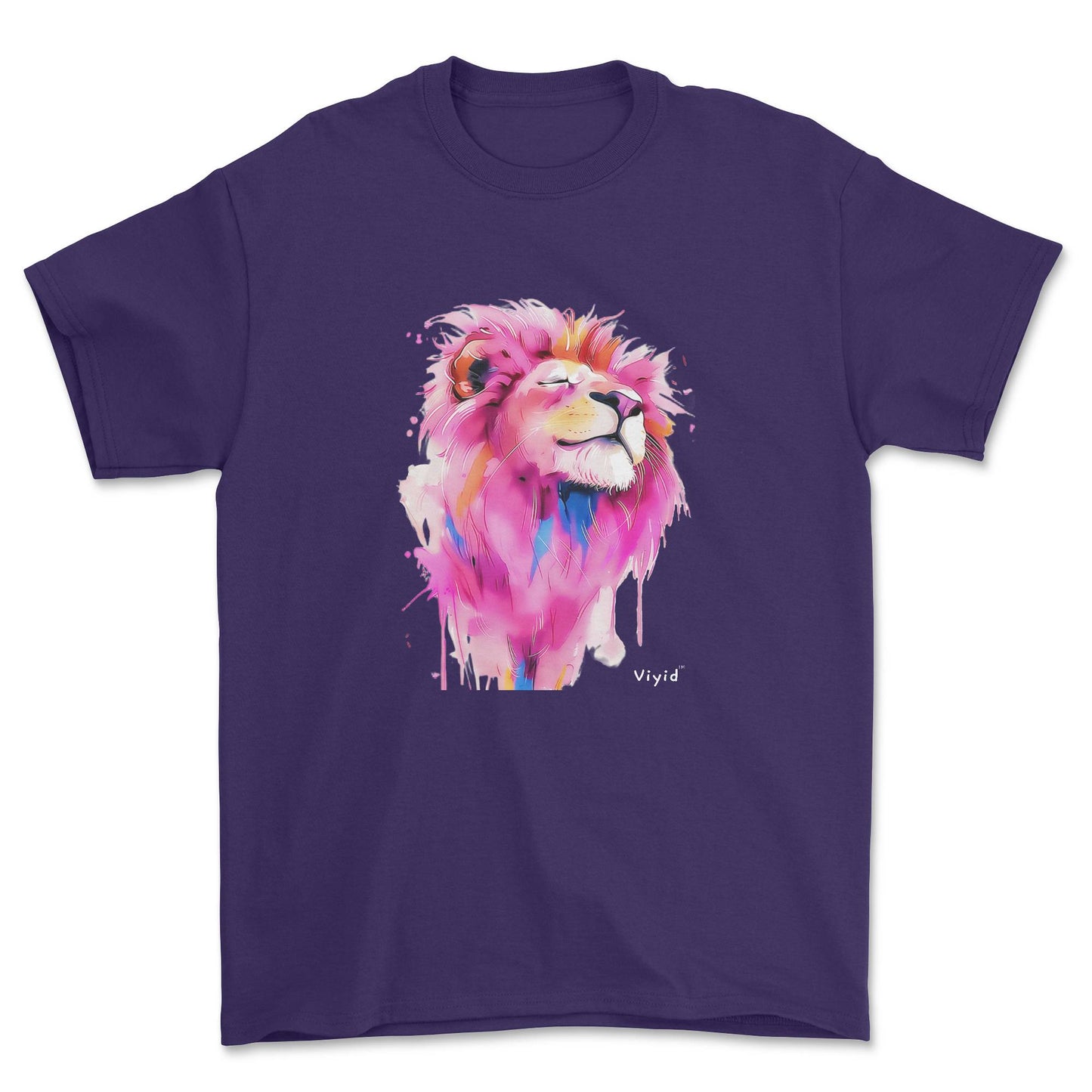 pink mane lion youth t-shirt purple