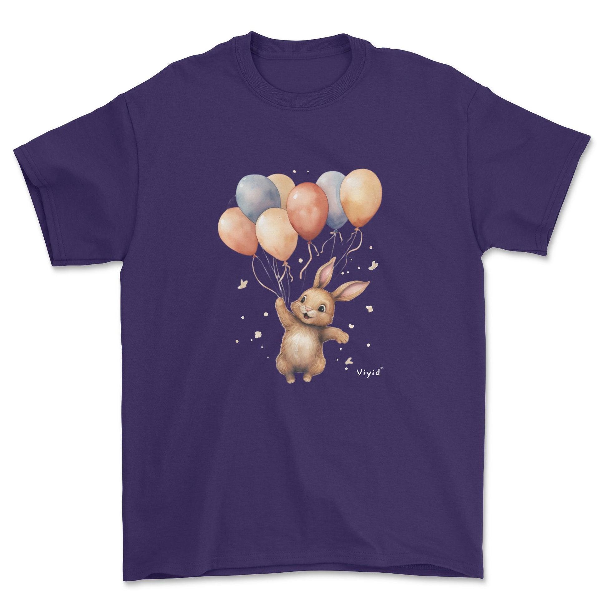 bunny with balloons youth t-shirt purple