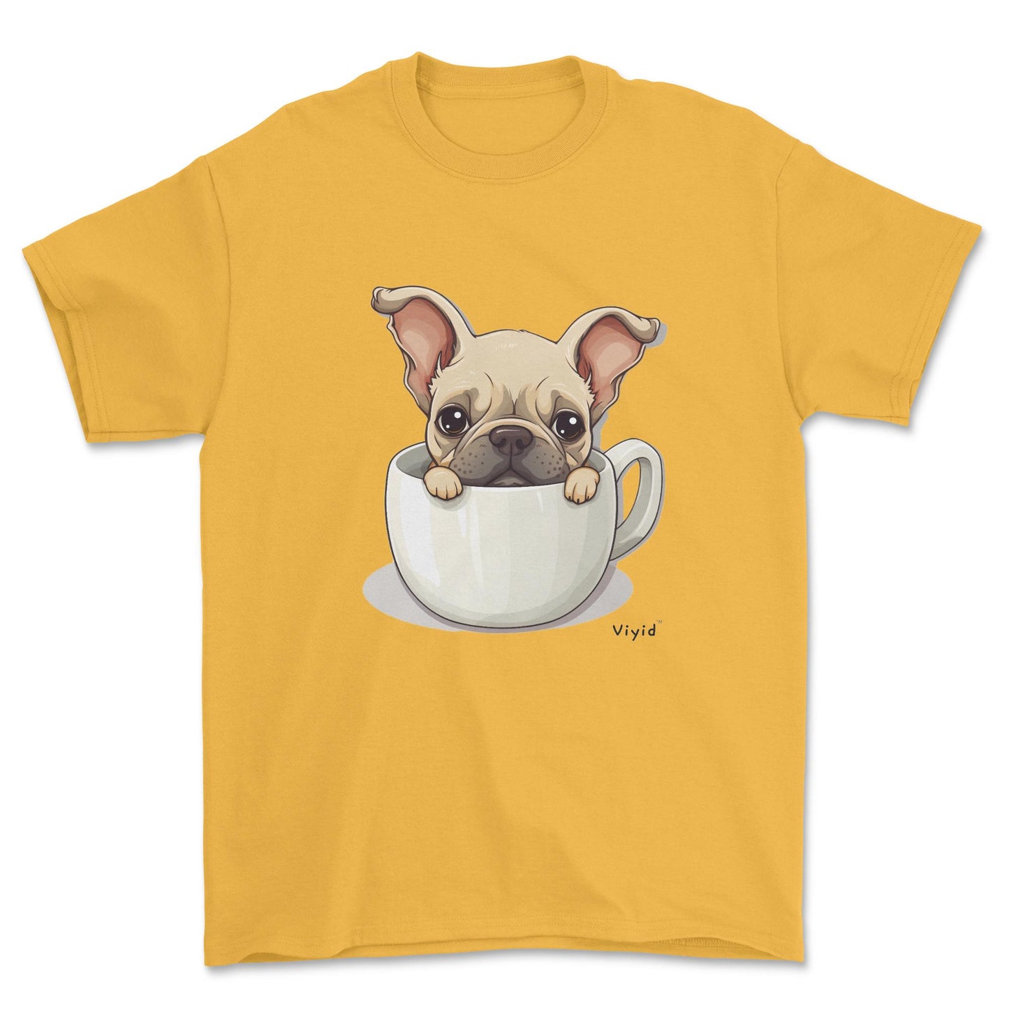 french bulldog in a cup adult t-shirt gold