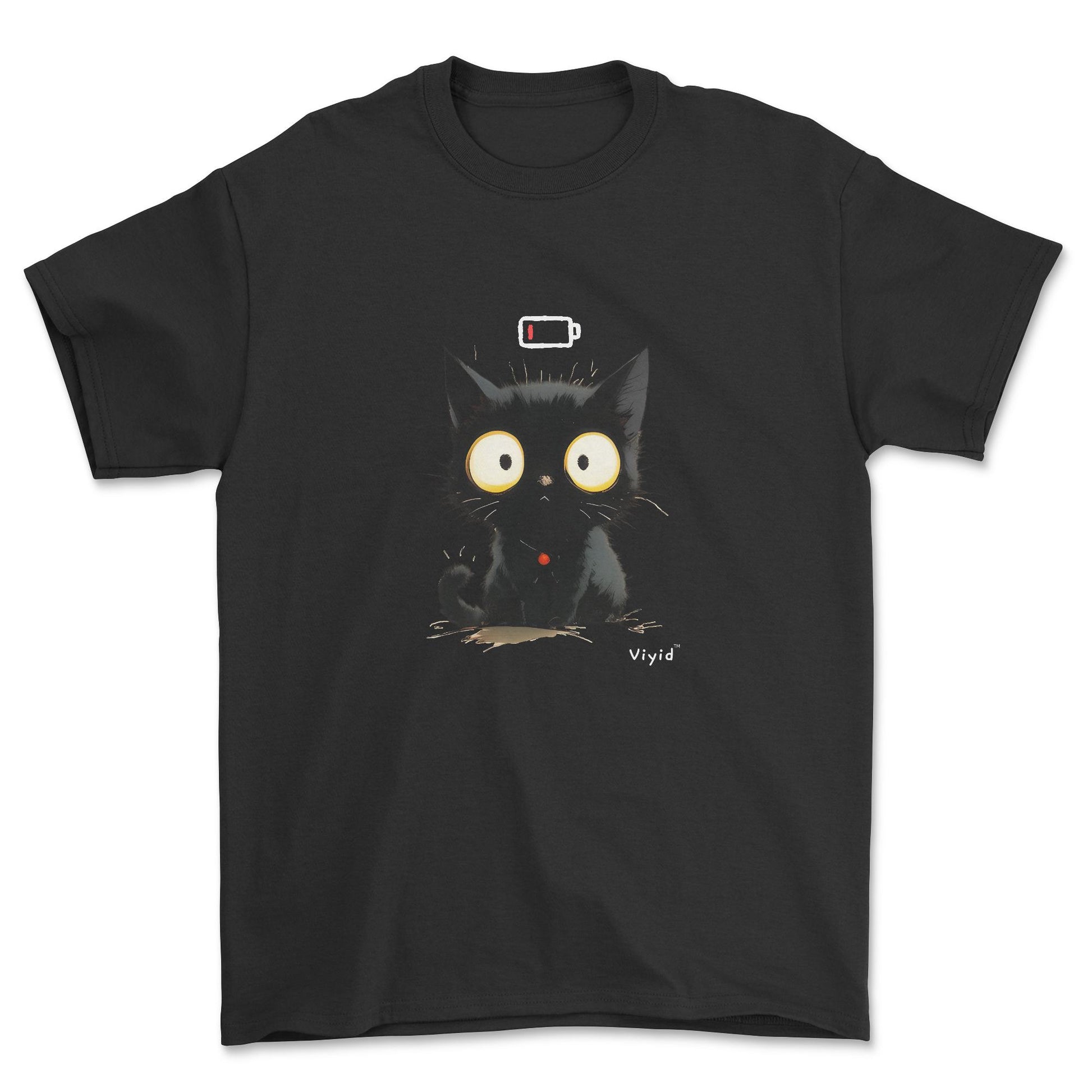 Low battery black cat adult t-shirt black