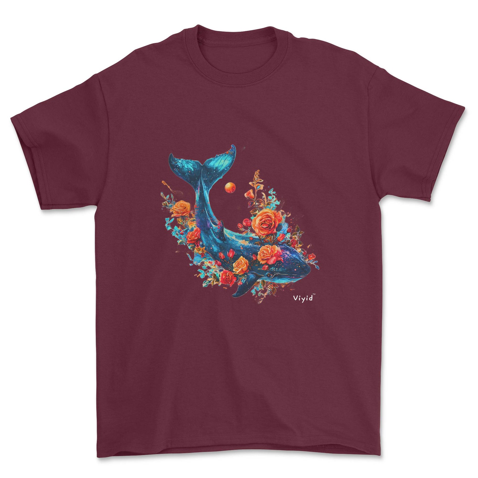 whale roses planets adult t-shirt maroon