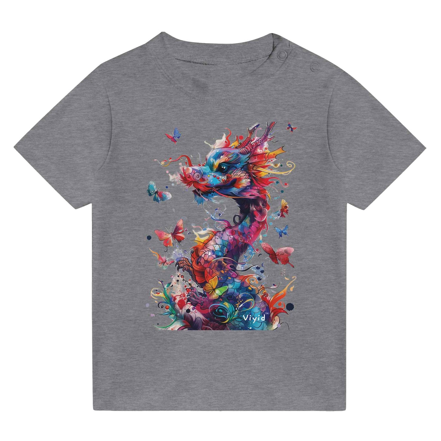 colorful dragon with butterflies toddler t-shirt heather gray