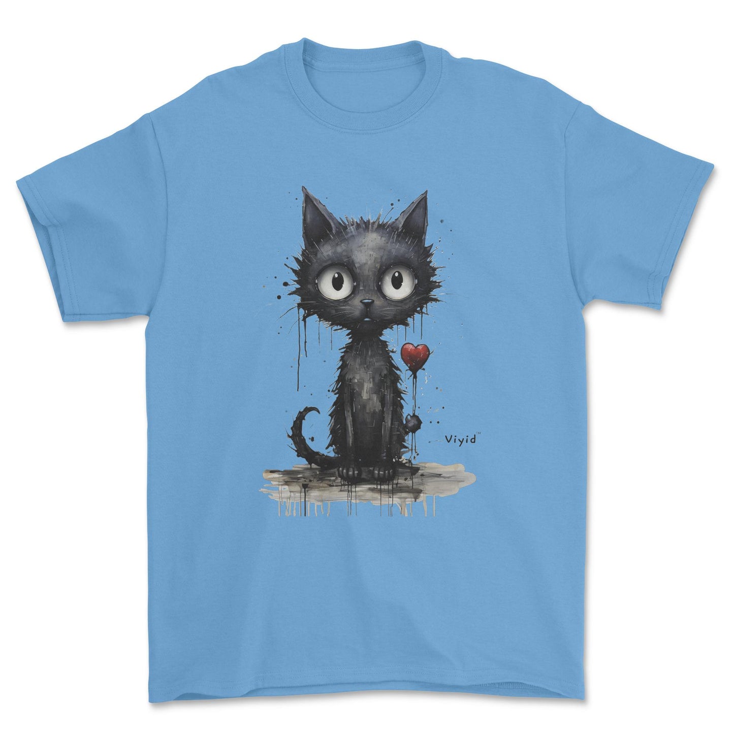 expressionism black cat youth t-shirt carolina blue