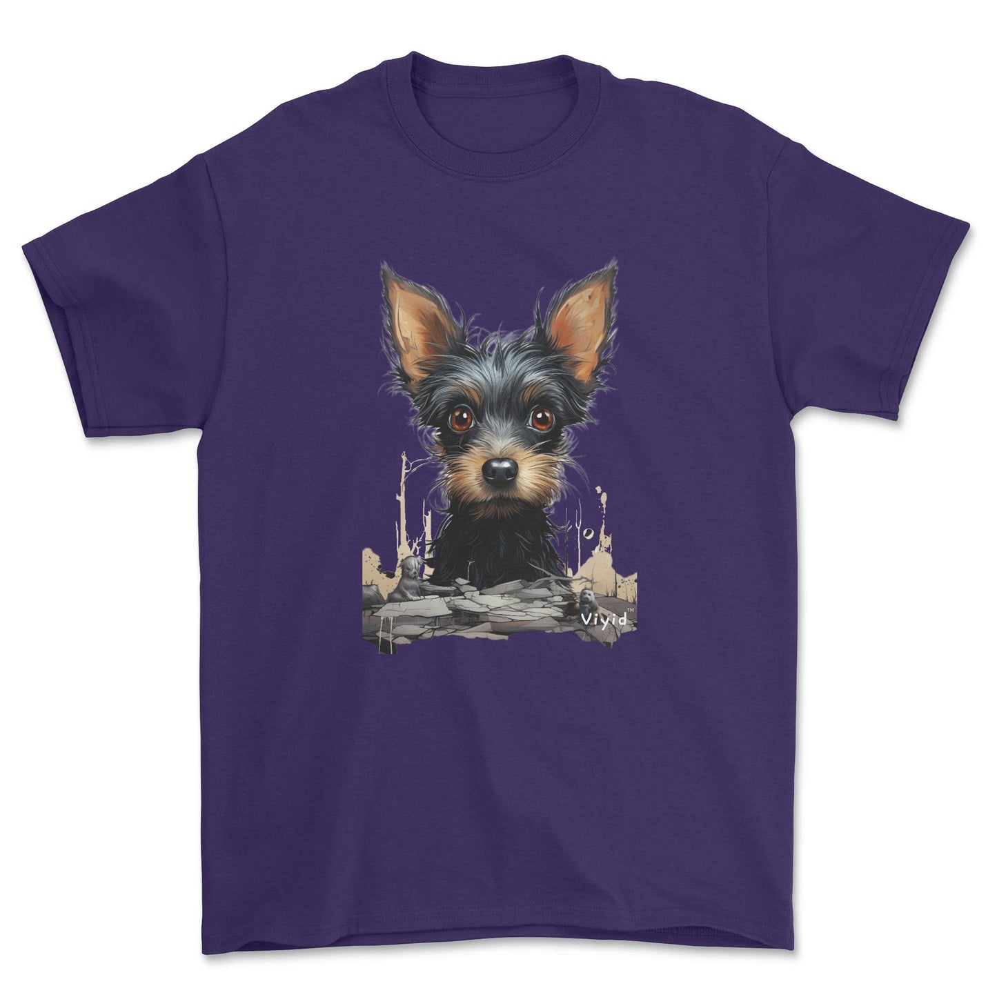 black Yorkshire Terrier drawing adult t-shirt purple