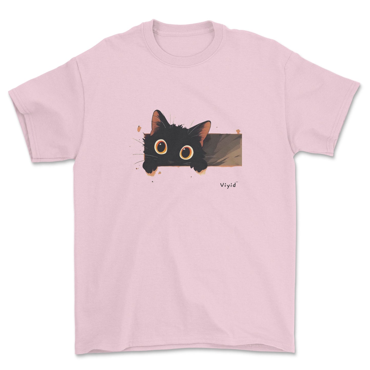 Peeping black cat adult t-shirt light pink