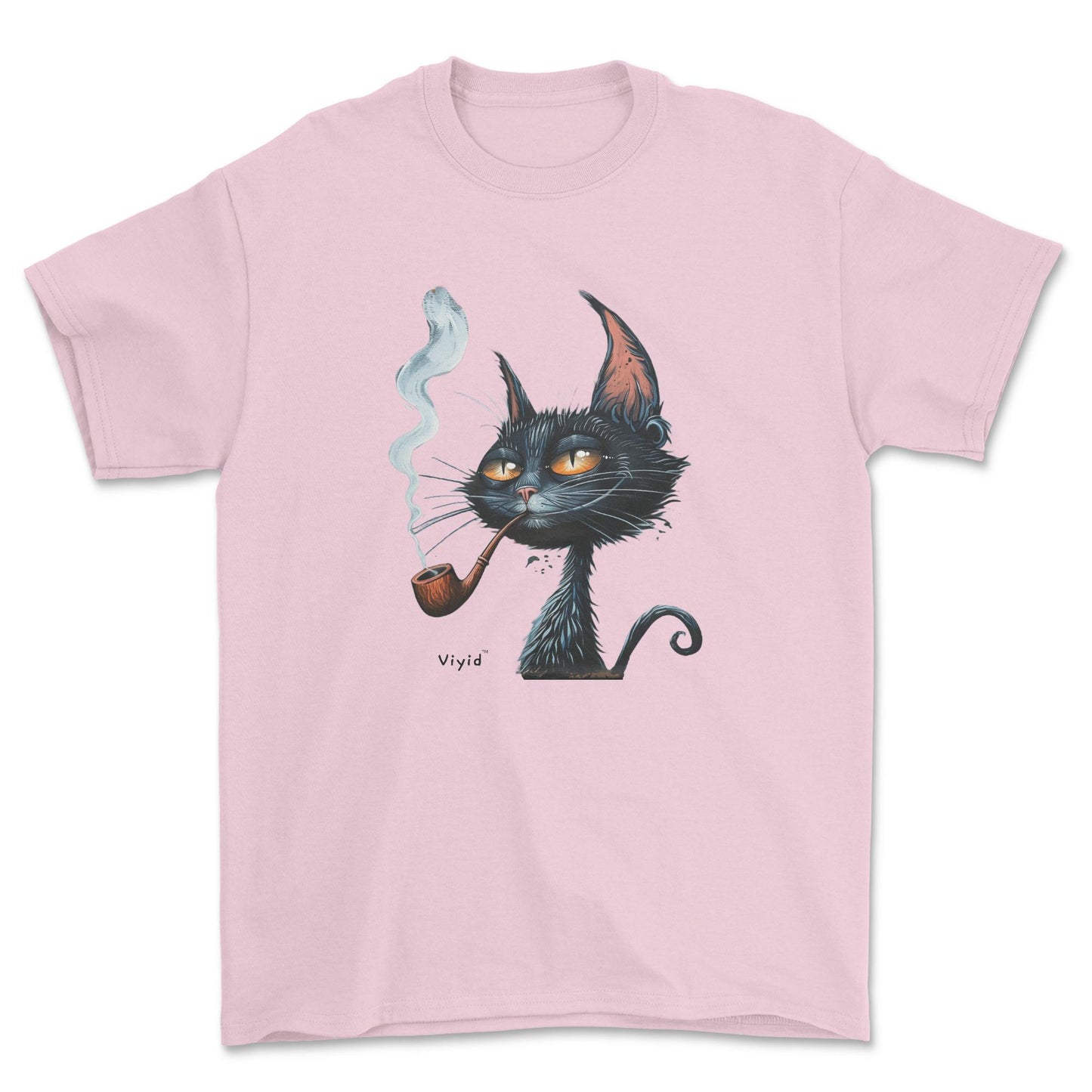 pipe smoking cat youth t-shirt light pink