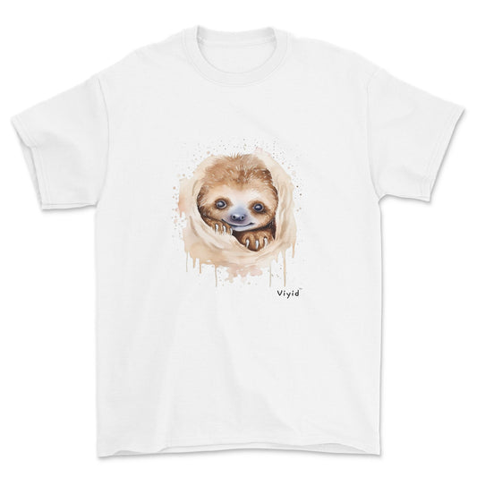 hiding sloth youth t-shirt white