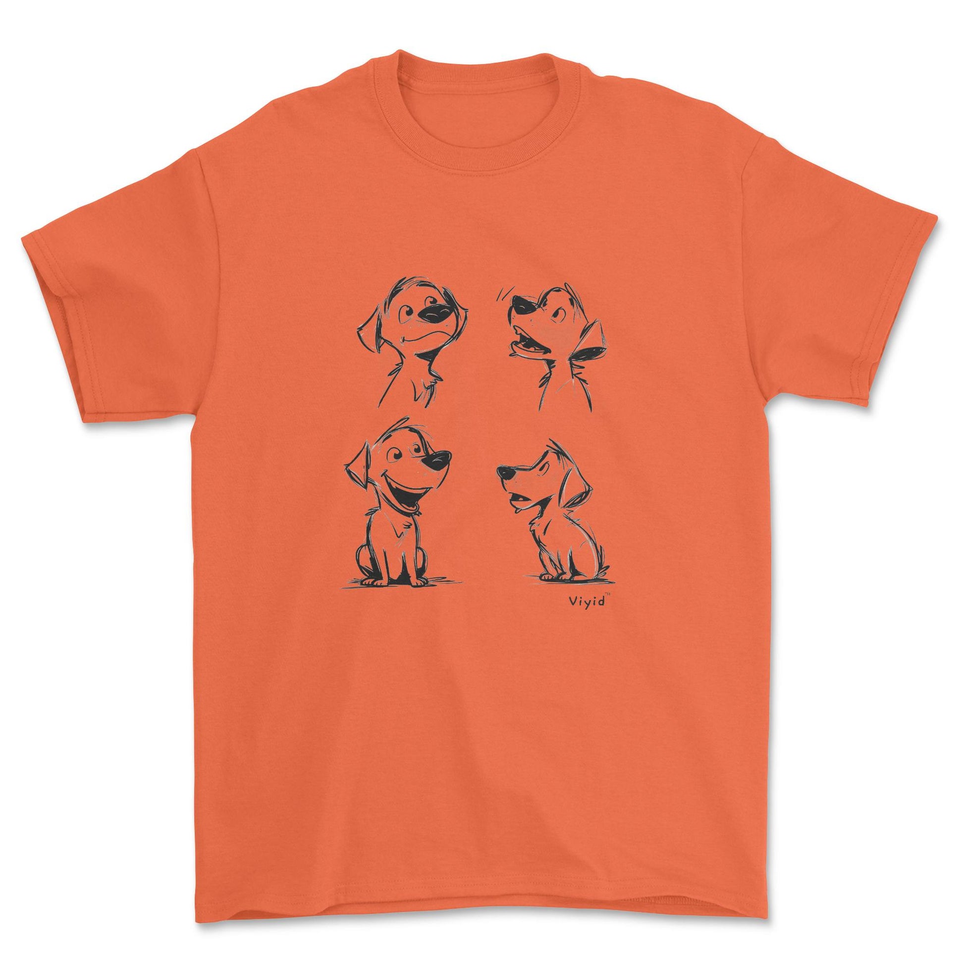 expressive puppy pencil drawing adult t-shirt orange