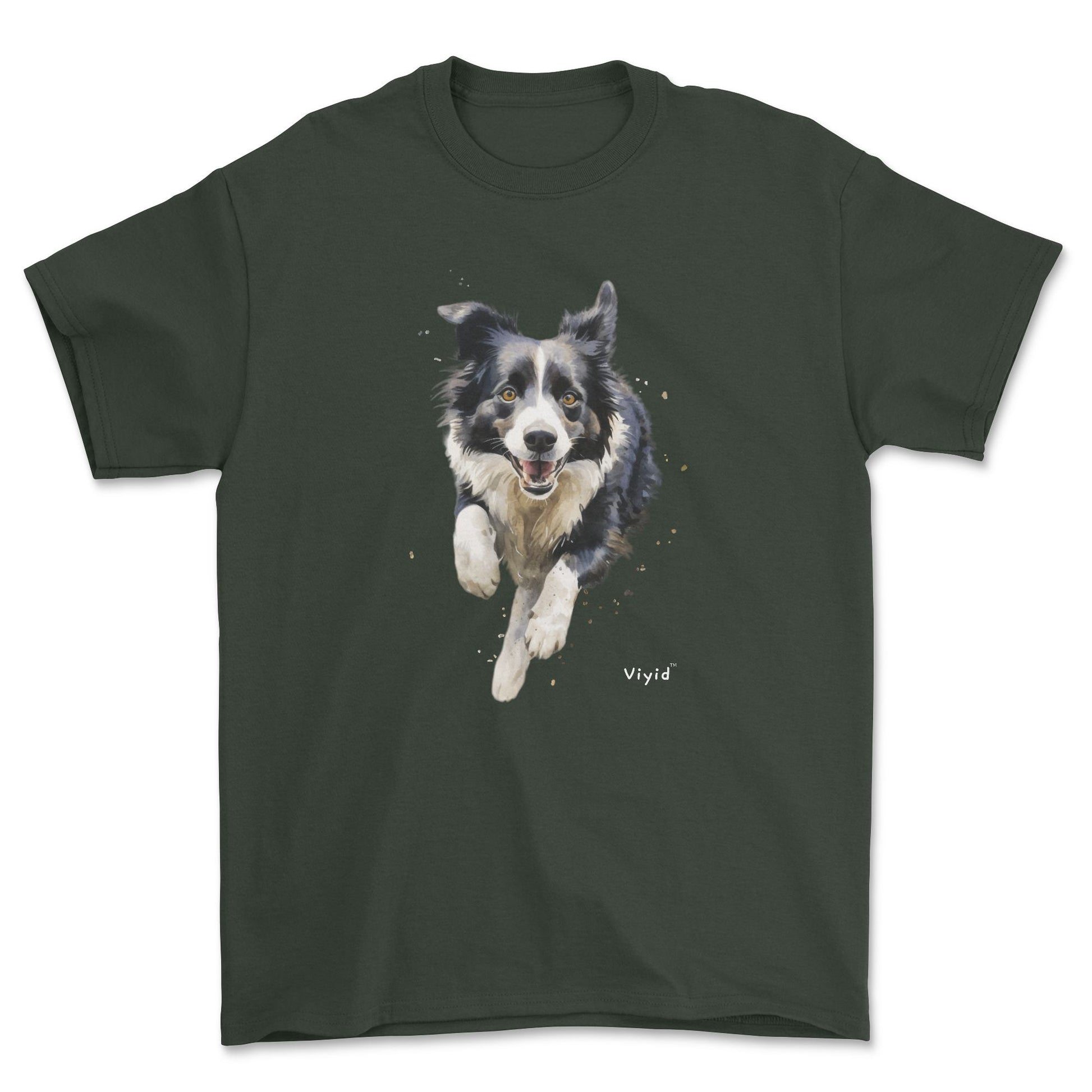 running Border Collie youth t-shirt forest green
