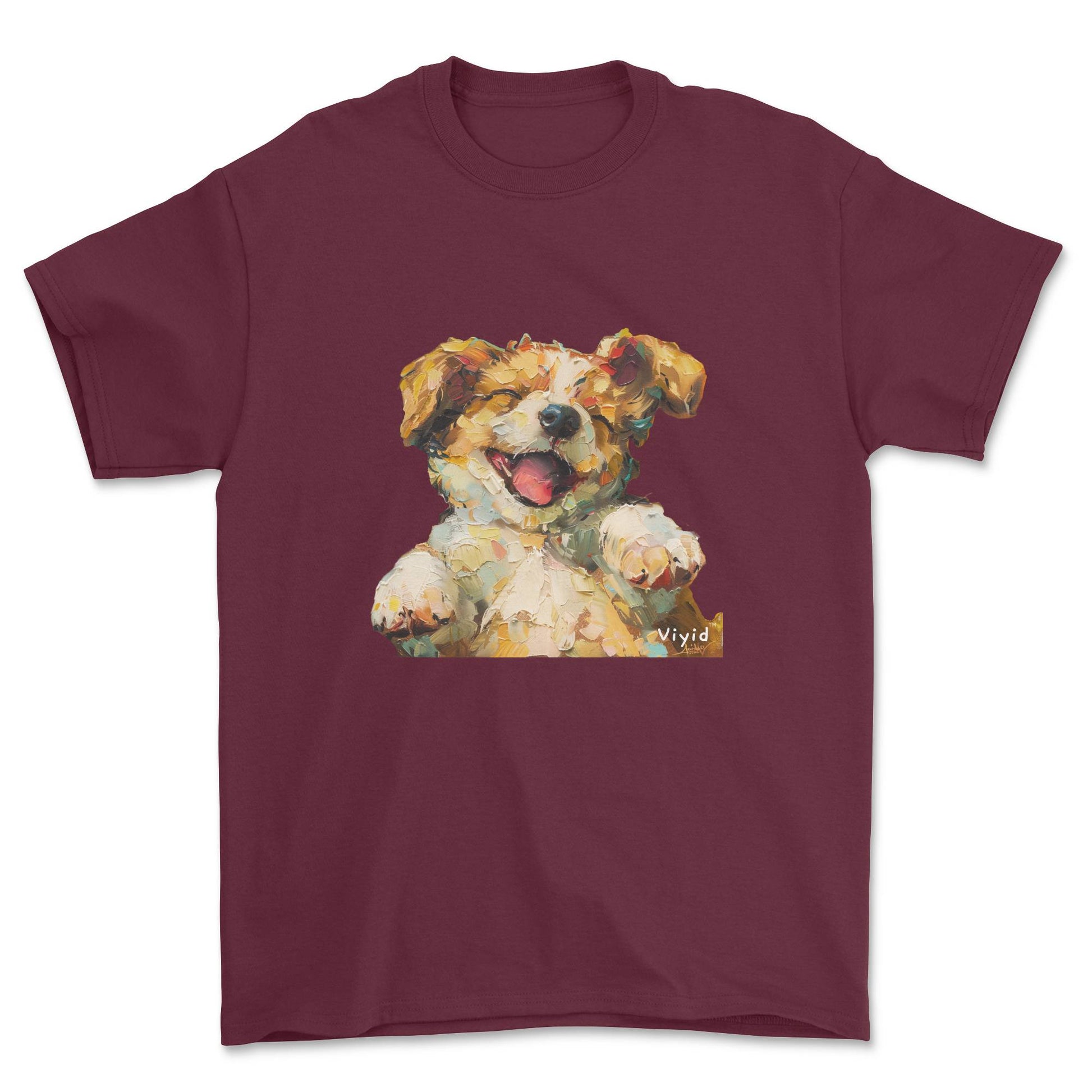 oil painting puppy adult t-shirt maroon