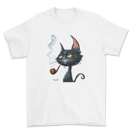pipe smoking cat adult t-shirt white