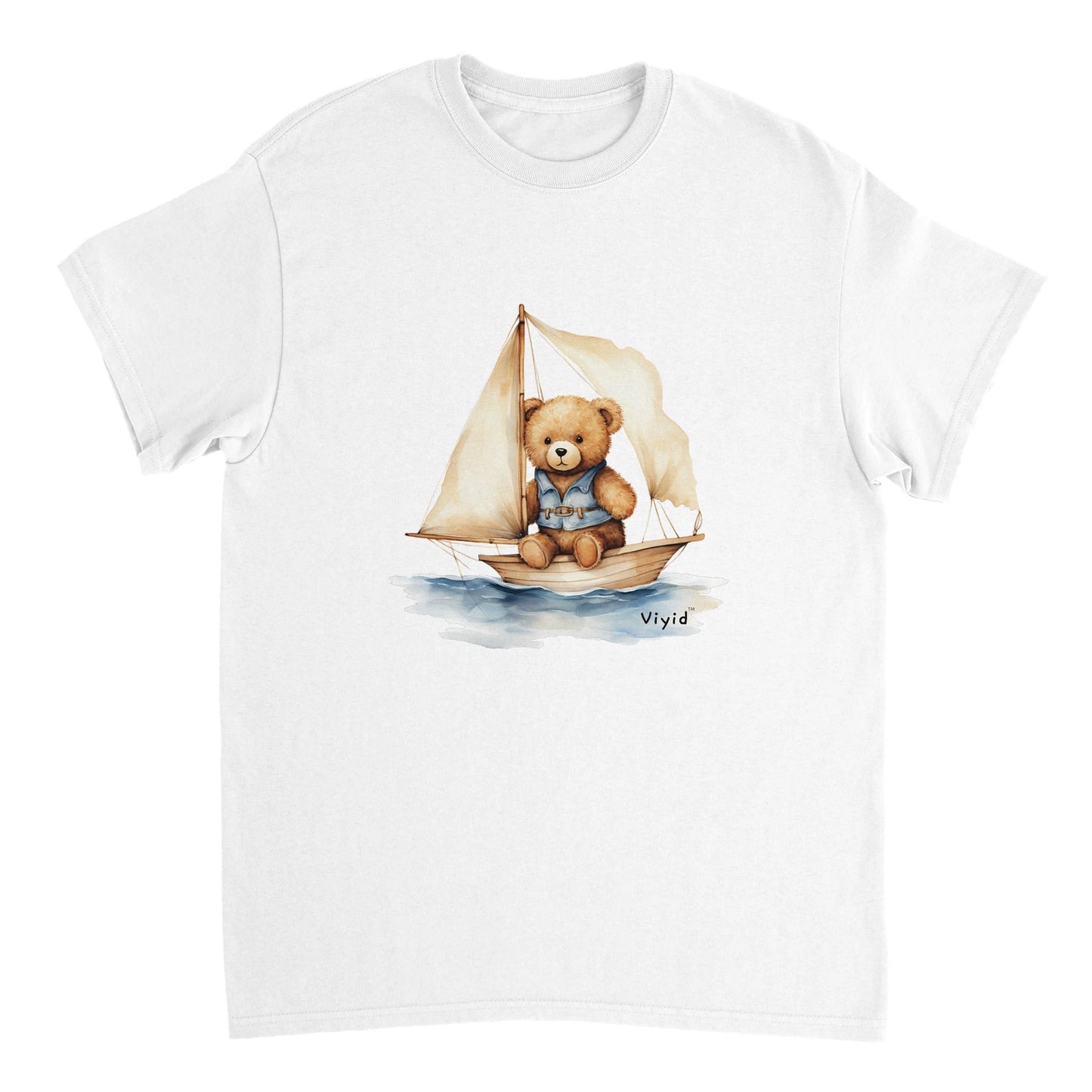 bear on boat youth t-shirt white